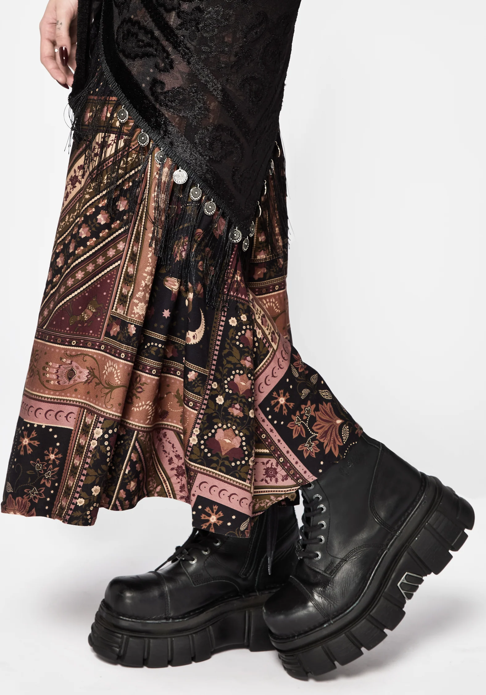 Nola Folk Patchwork Print Shirred Midi Skirt - Image 6