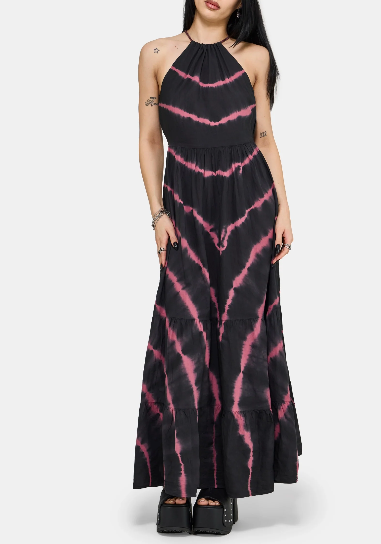 Noxielle Tie Dye Halter Neck Racer Maxi Dress