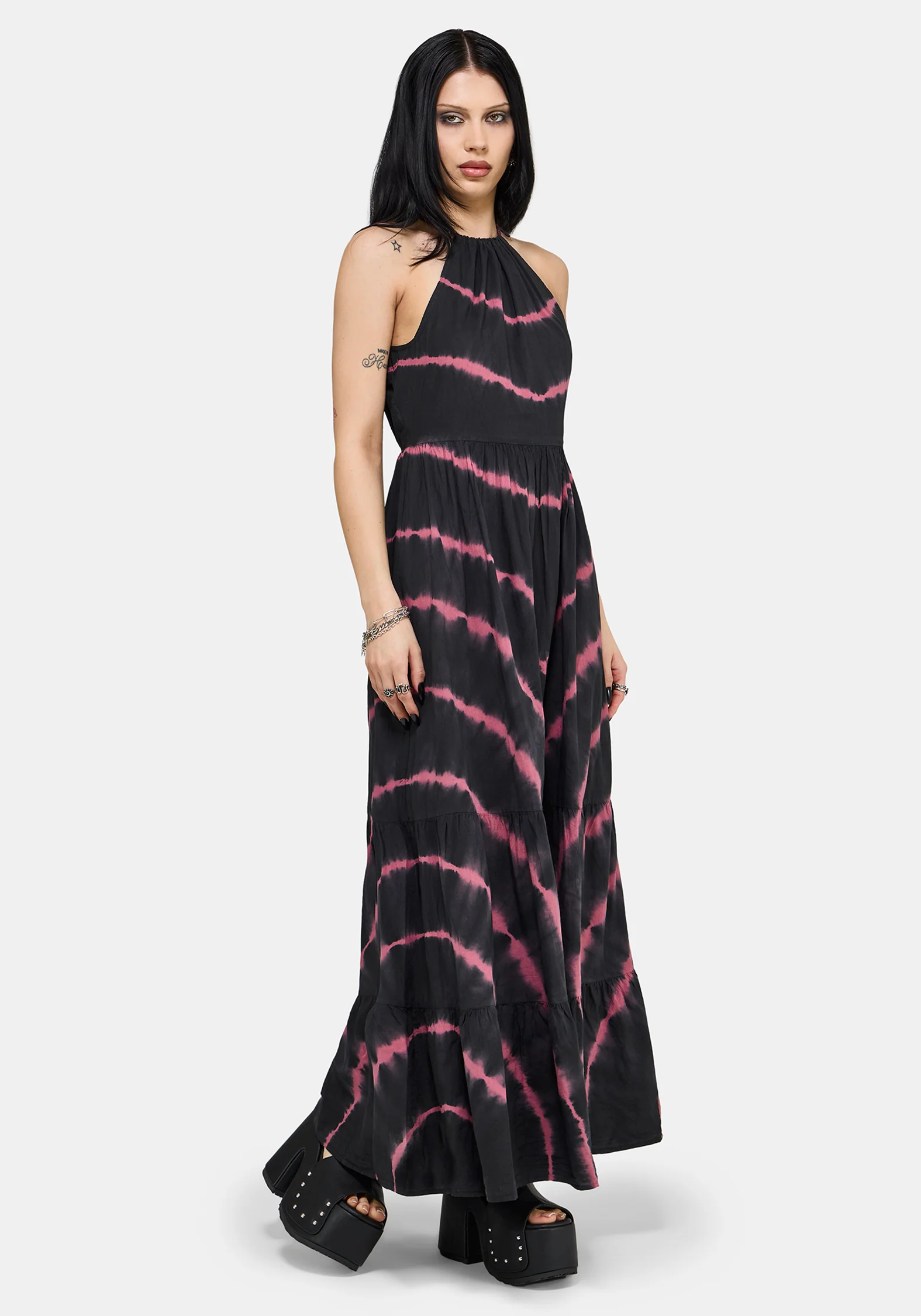Noxielle Tie Dye Halter Neck Racer Maxi Dress - Image 4