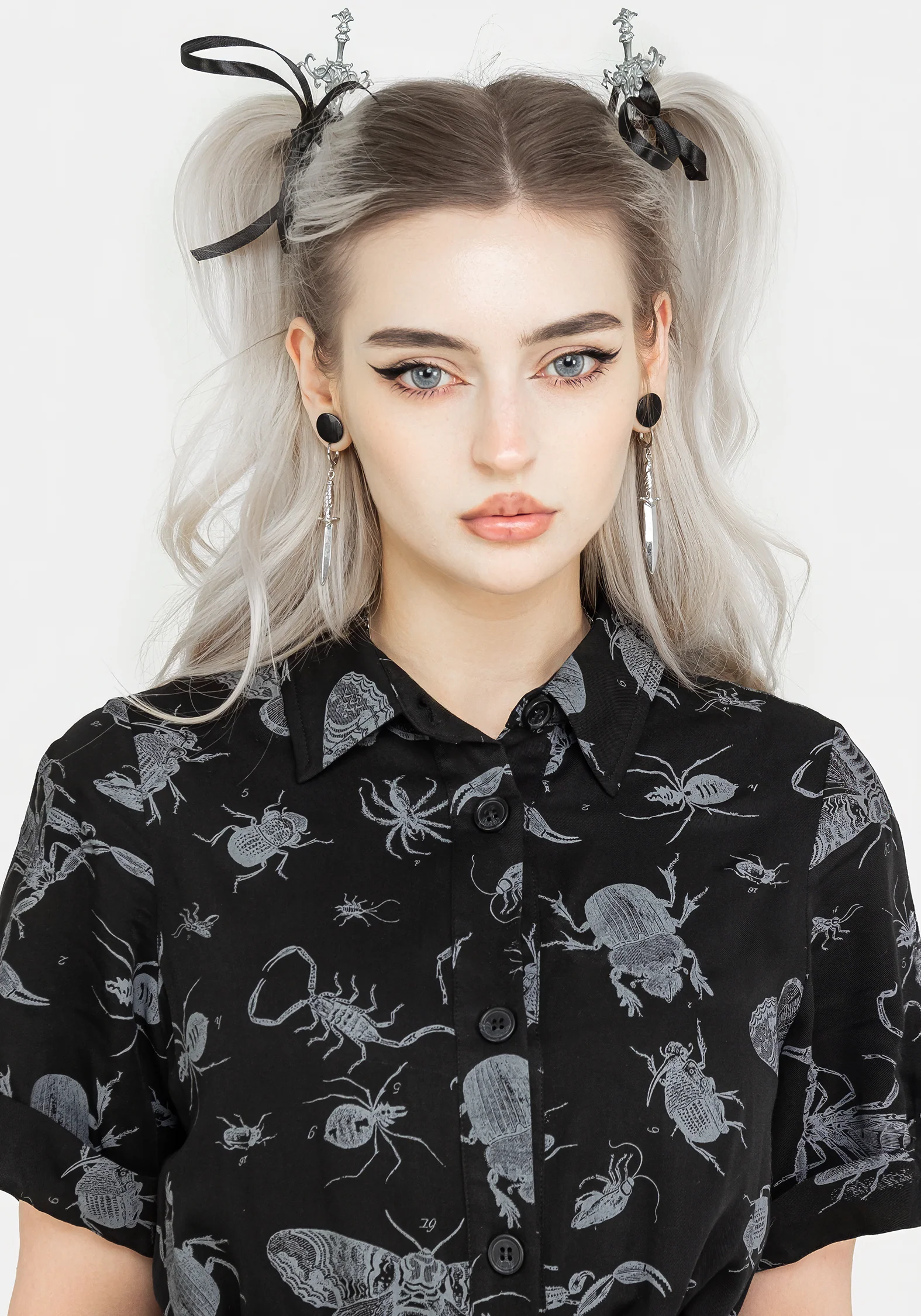 Parasite Bugs Short Sleeve Midi Shirt Dress - Black - Image 2