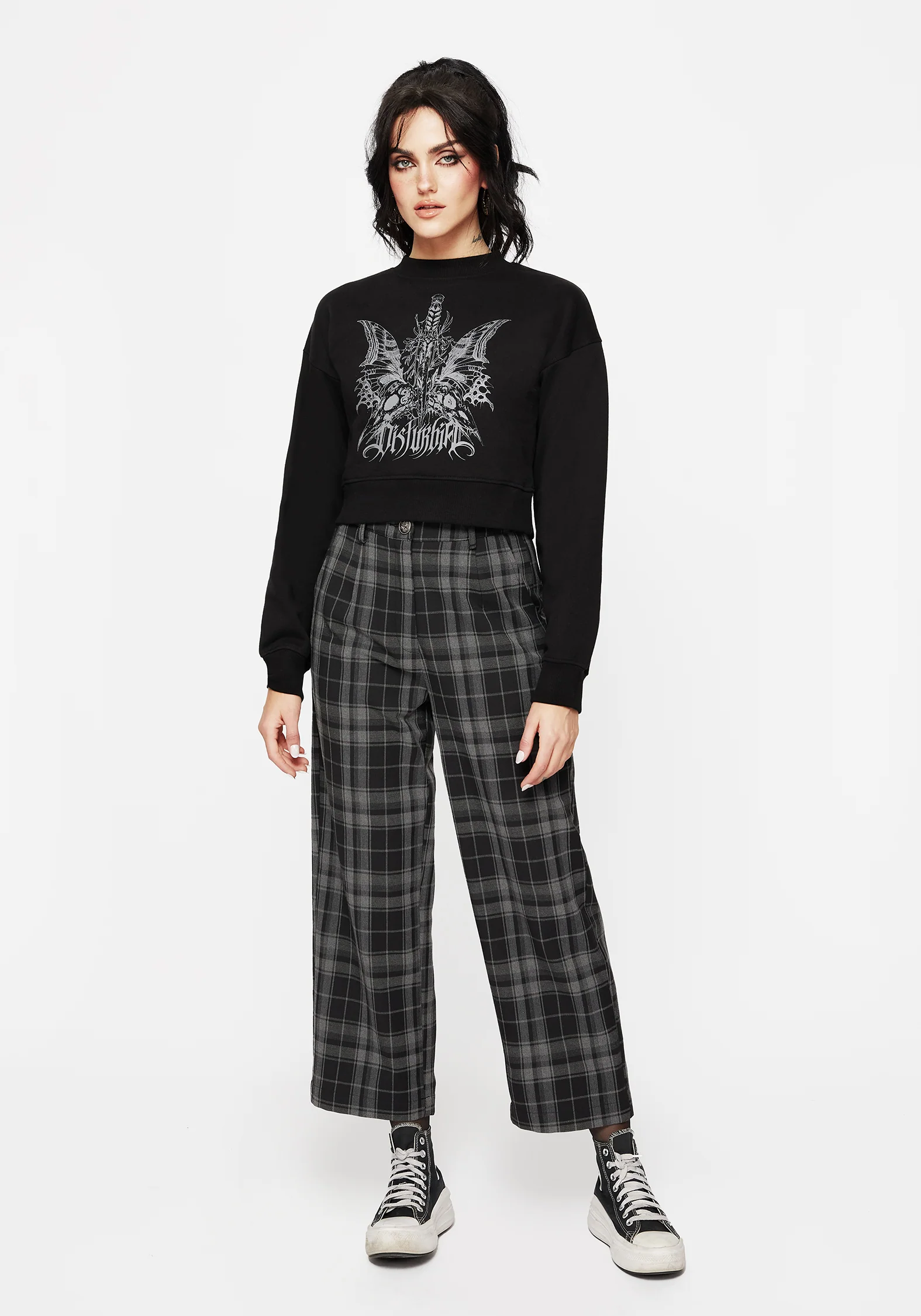Requiem Graphic Print Crew Neck Crop Sweatshirt - Image 4