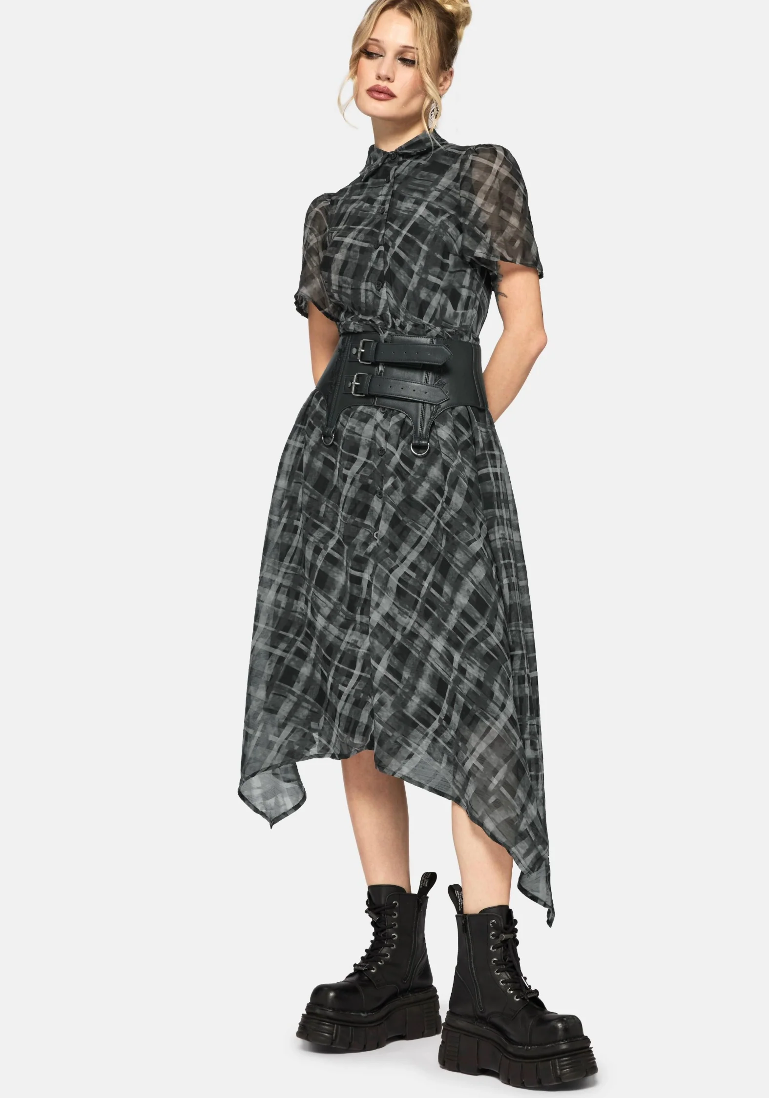 Rhoswen Checked Hanky Hem Midaxi Shirt Dress - Image 5