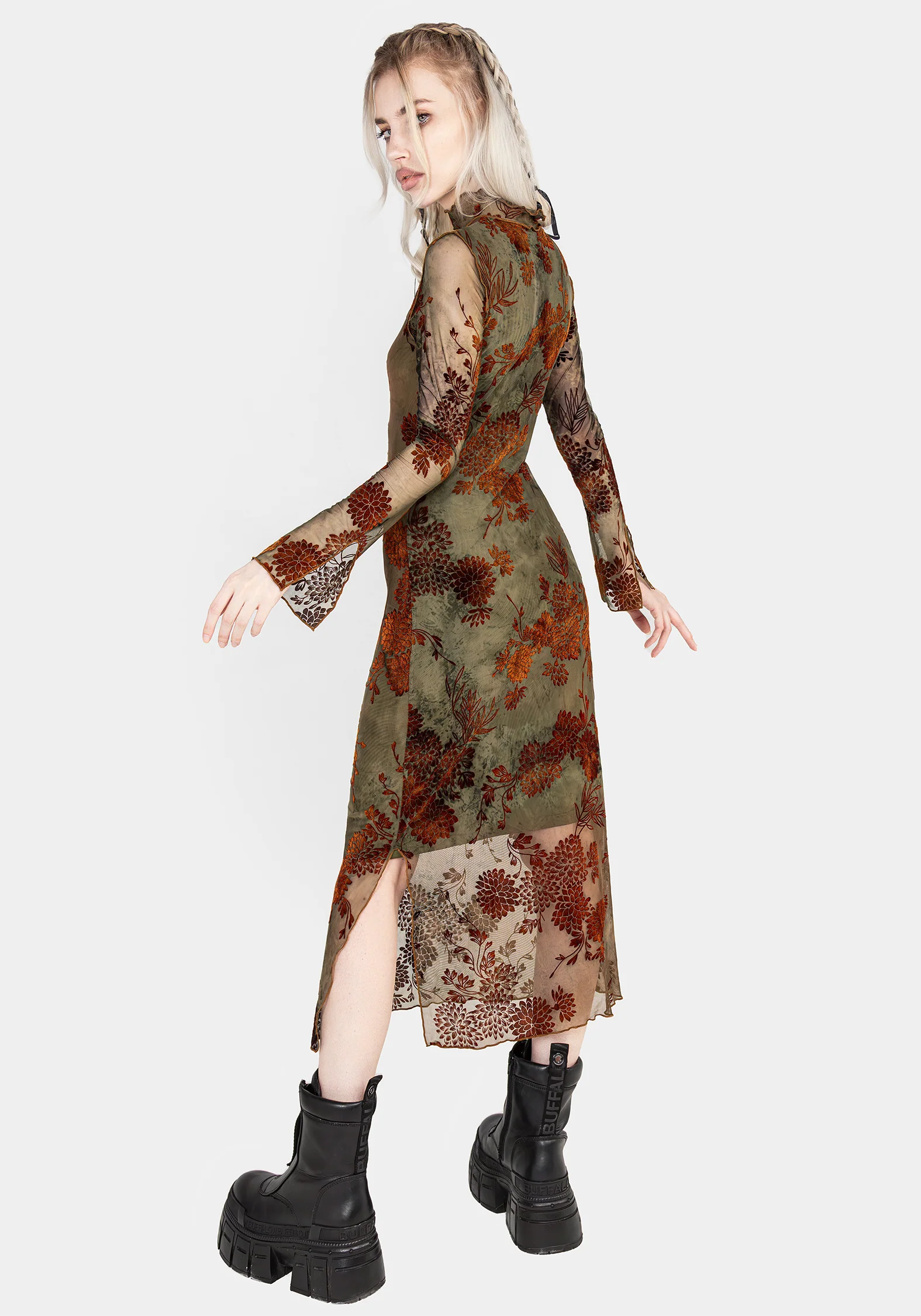 Rosaleigh Flock Velour Mesh Midaxi Dress - Image 3