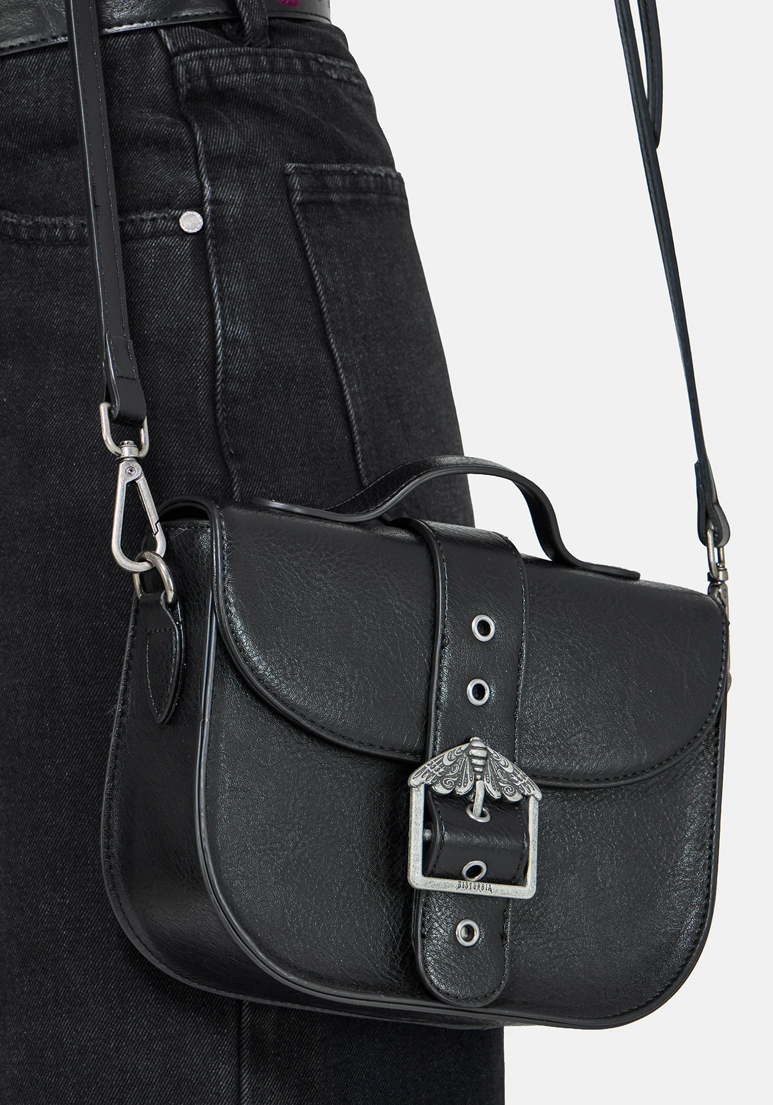 Rosamoth Buckle Crossbody Satchel Bag - Black - Image 9