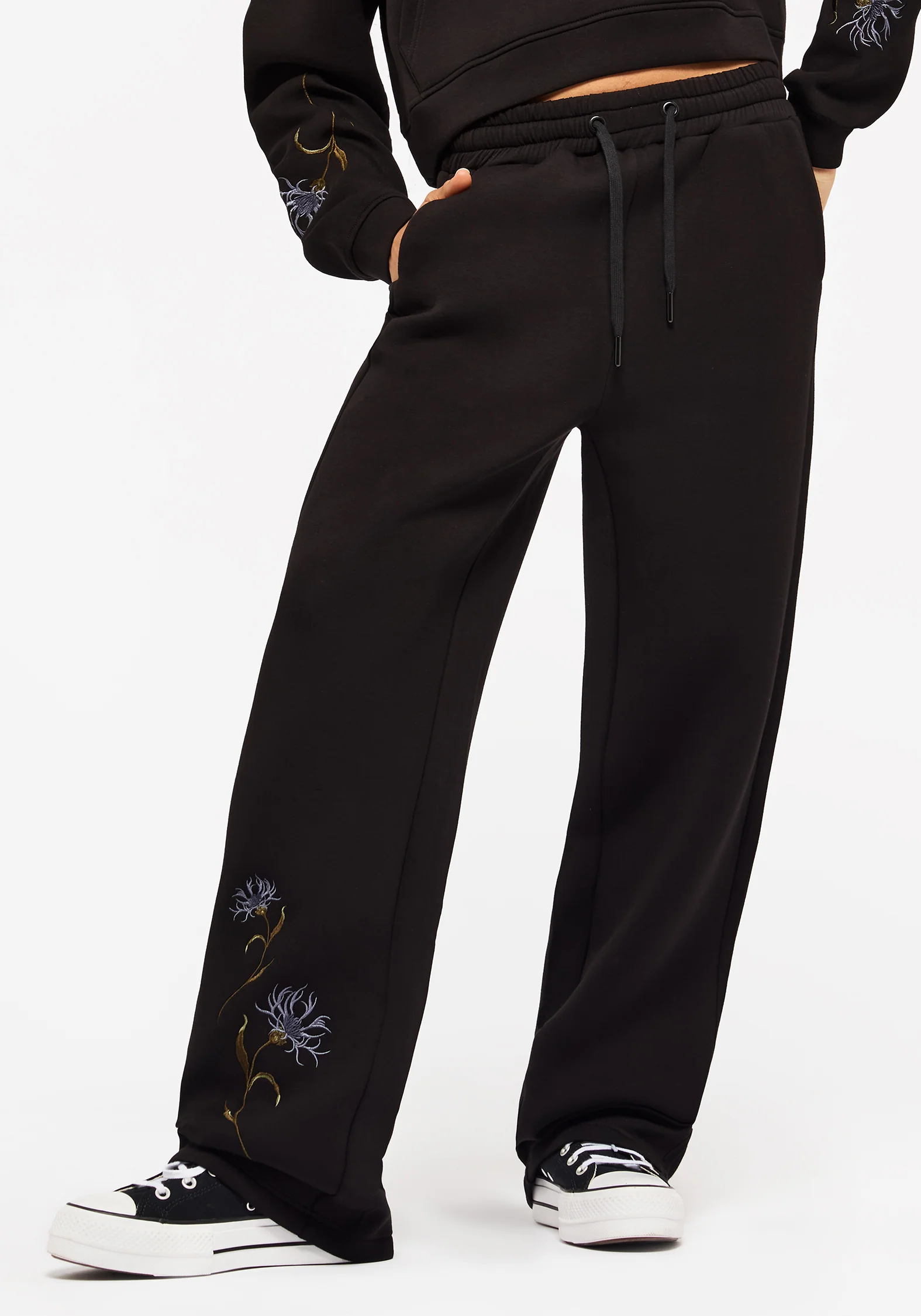 Rosanella Floral Embroidered Wide Leg Sweatpants