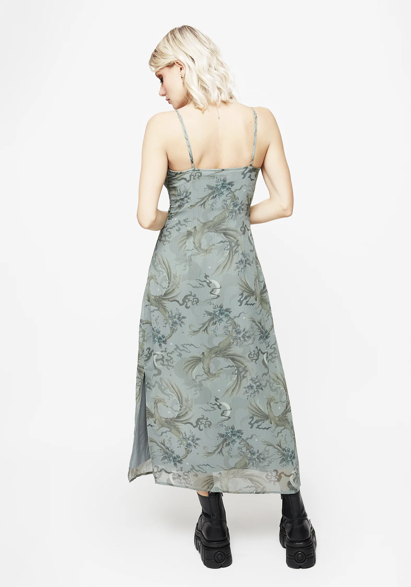 Sapphira Dragon Print Chiffon Midaxi Slip Dress - Image 3