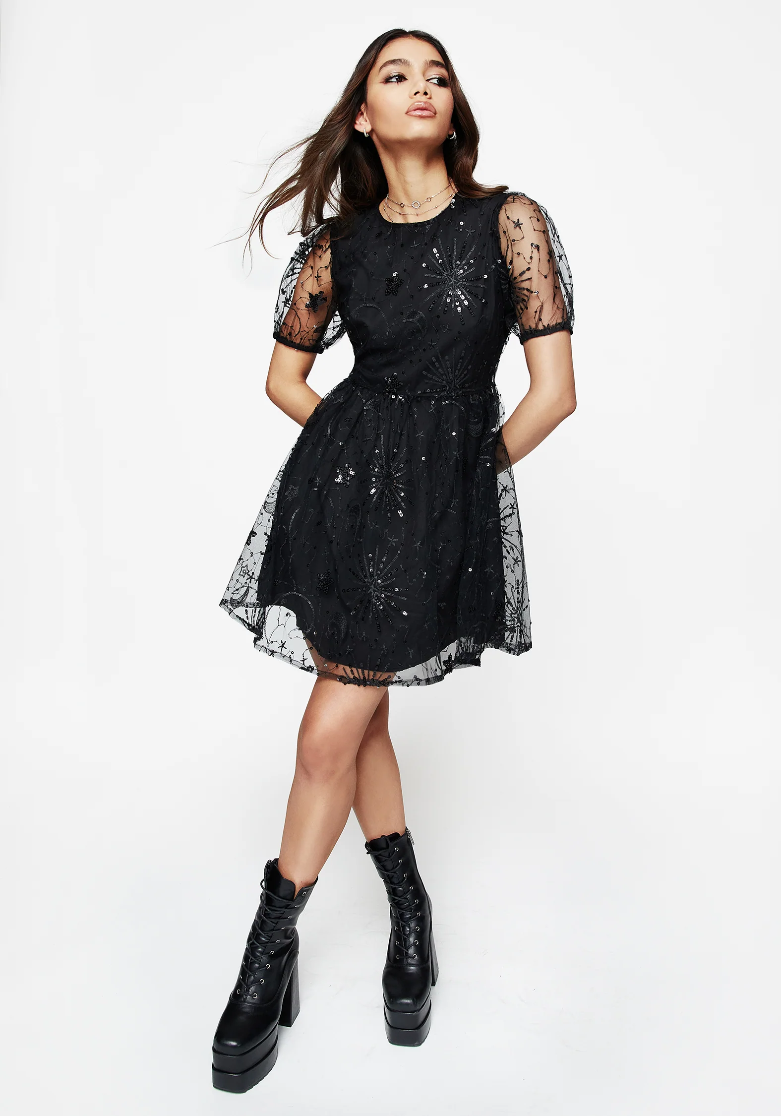Sirius Sequined Puff Sleeve Mini Dress - Image 6