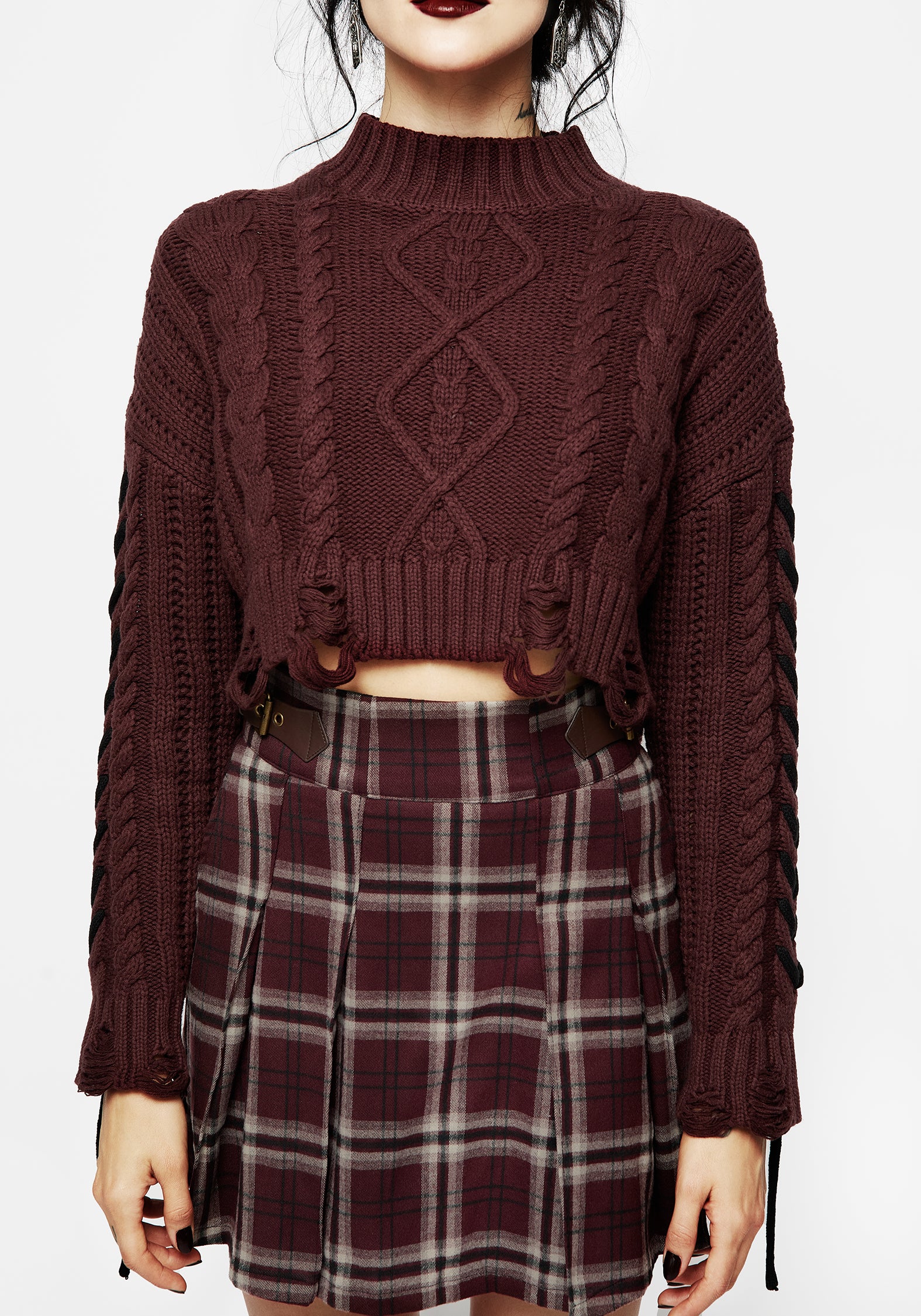 Skulk Distressed Cable Knit Crop Sweater - Image 4