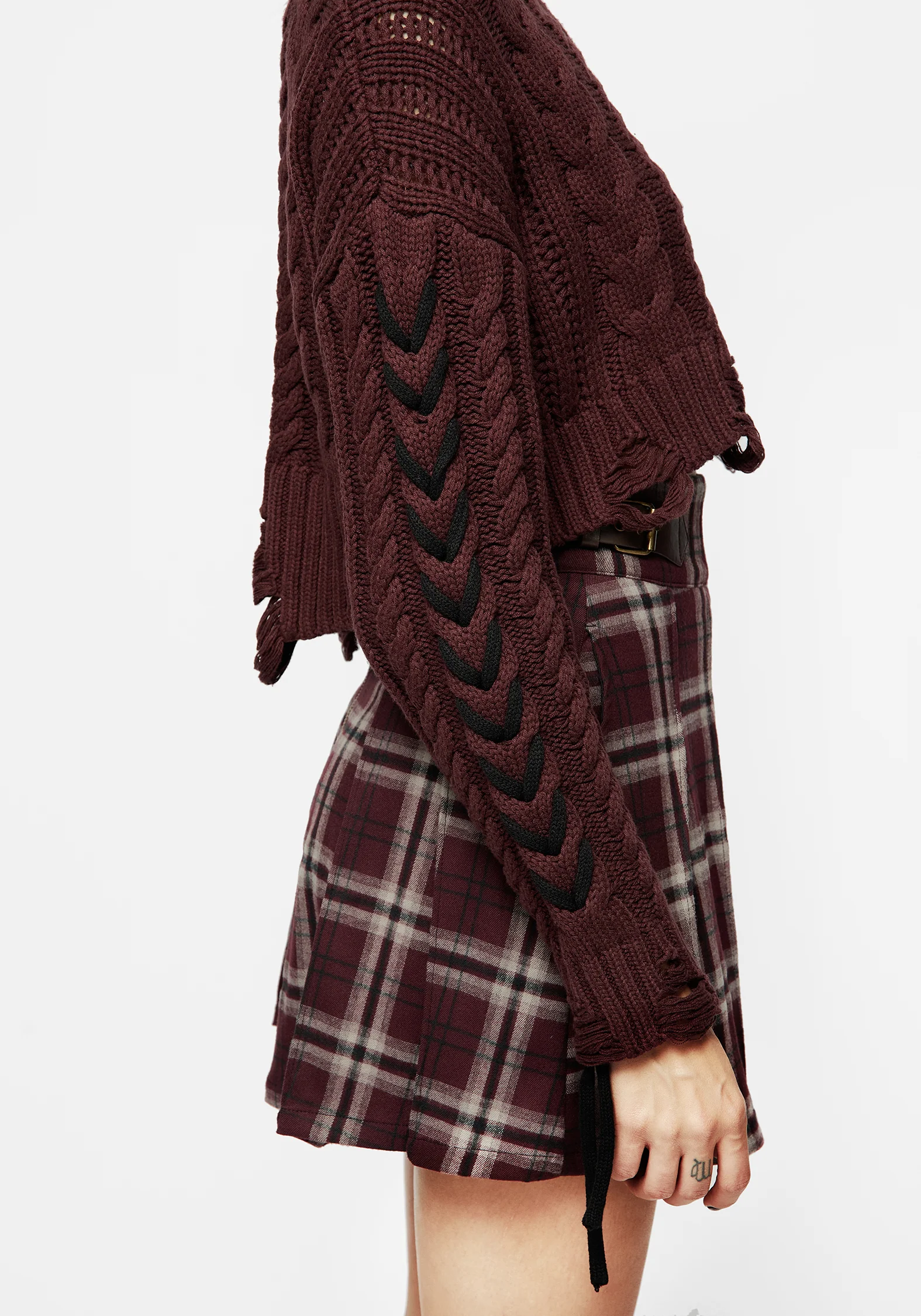 Skulk Distressed Cable Knit Crop Sweater - Image 7