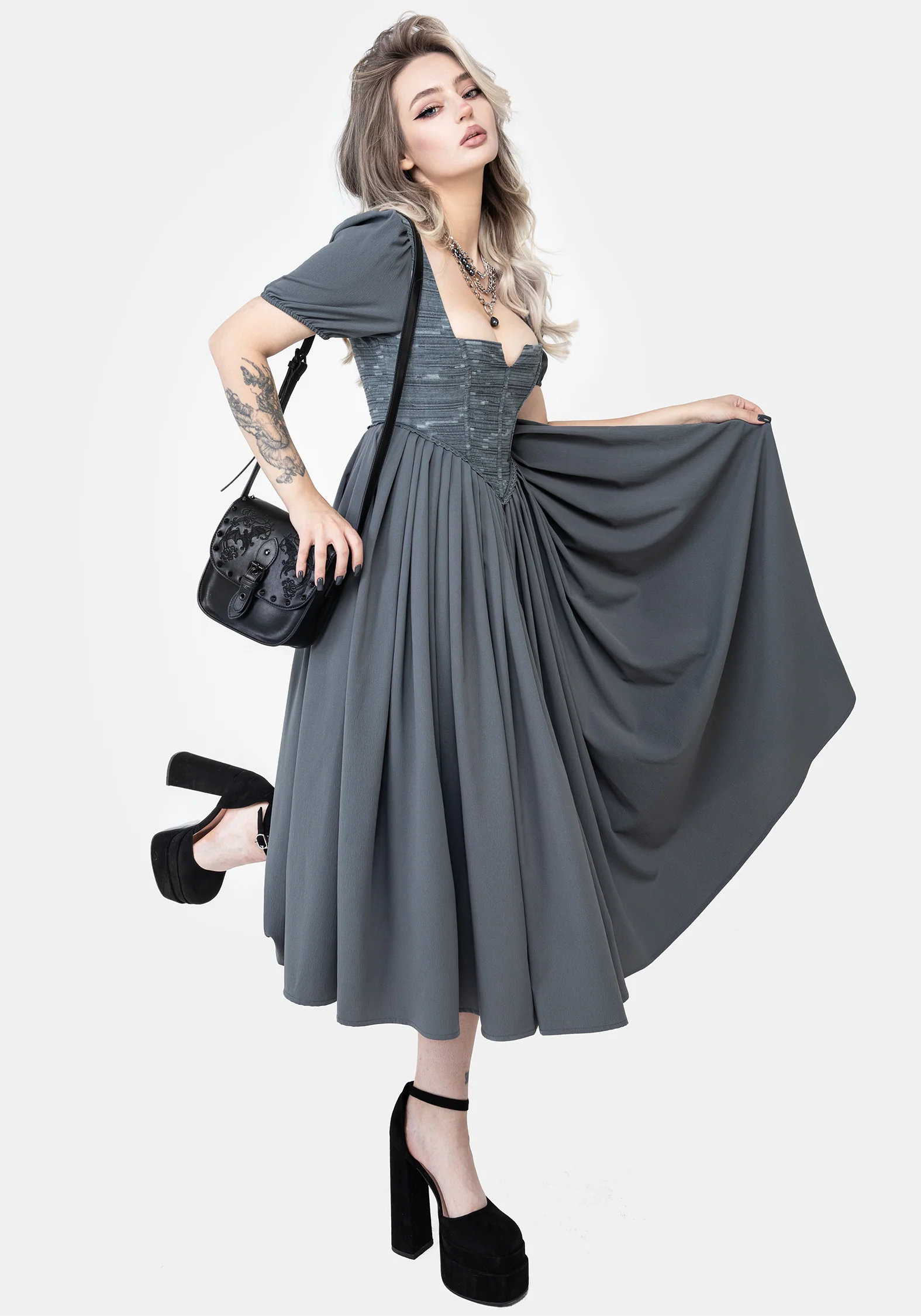 Slain Puff Sleeve Corset Midi Dress - Image 6