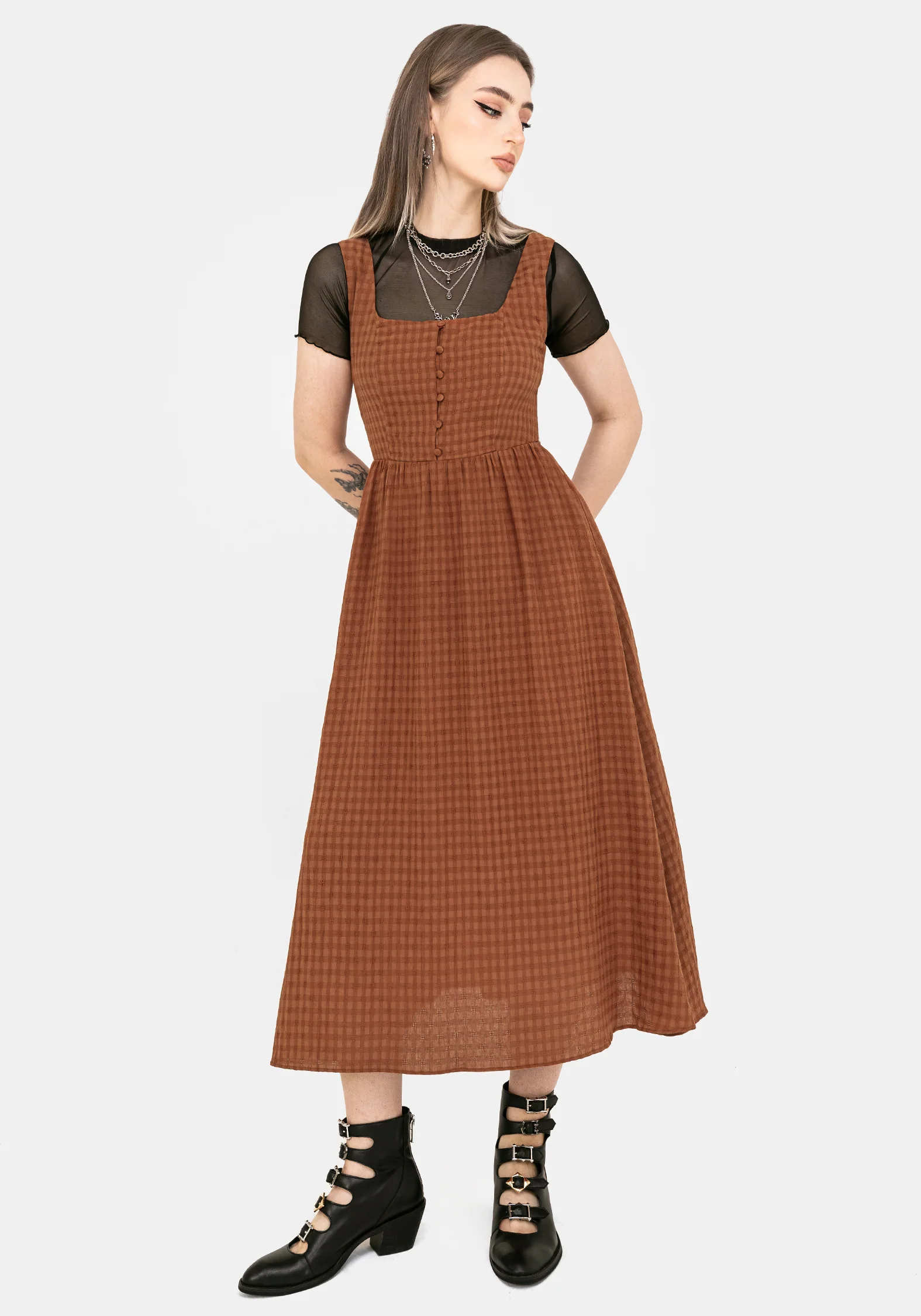 Soleil Cotton-Blend Check Cami Midi Dress - Image 8