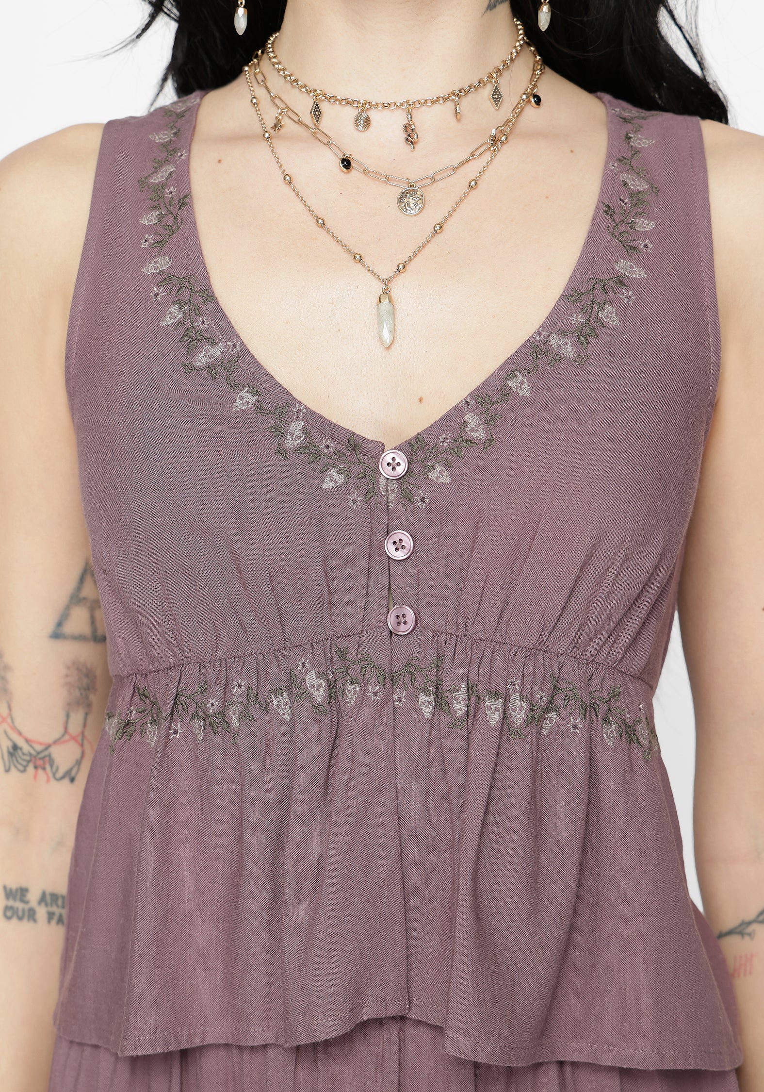 Solis Skull Embroidered Linen Babydoll Cami - Image 4
