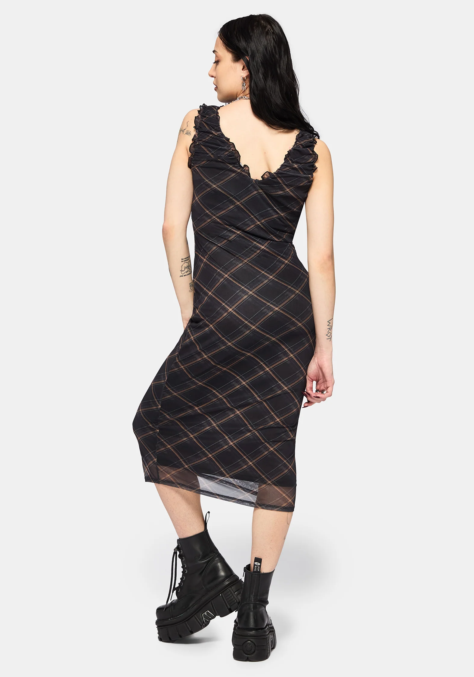 Sorrowelle Checked Mesh Midi Dress - Image 3