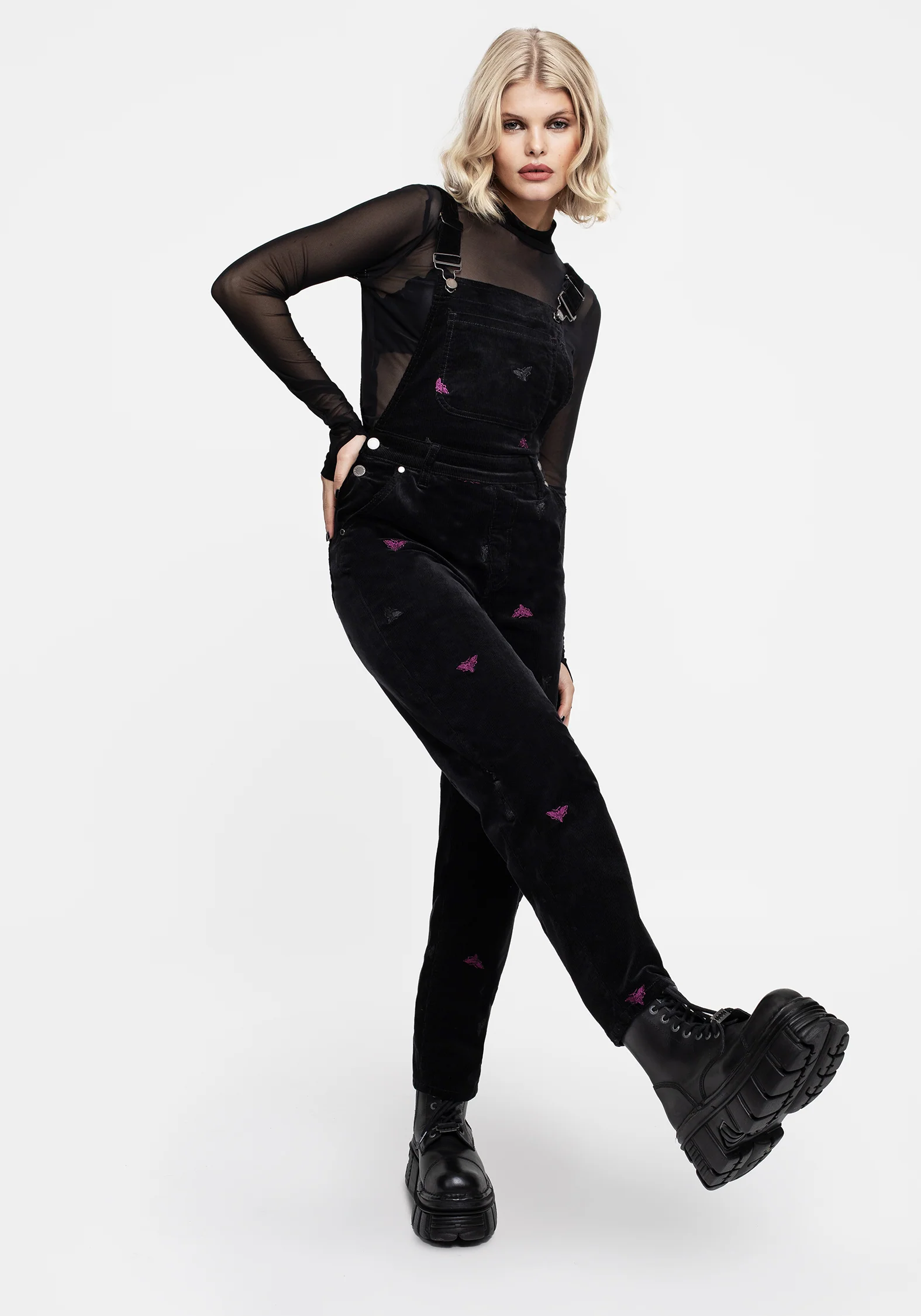 Styx Moth Embroidered Cord Balloon Leg Dungarees - Image 4