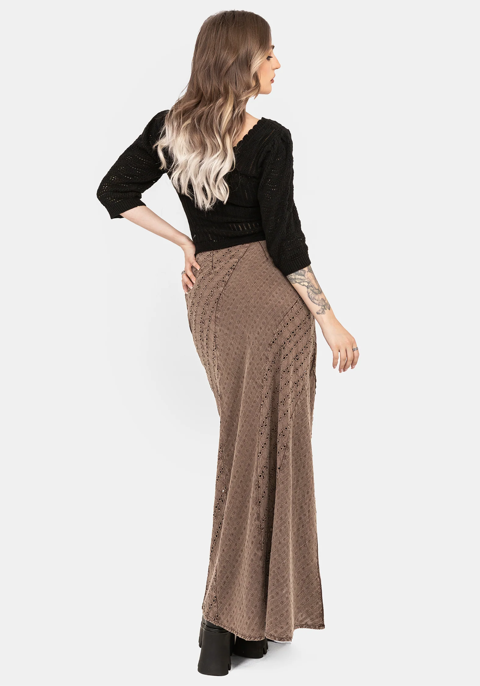 Summerisle Cotton Broderie Detail Midaxi Skirt - Image 3