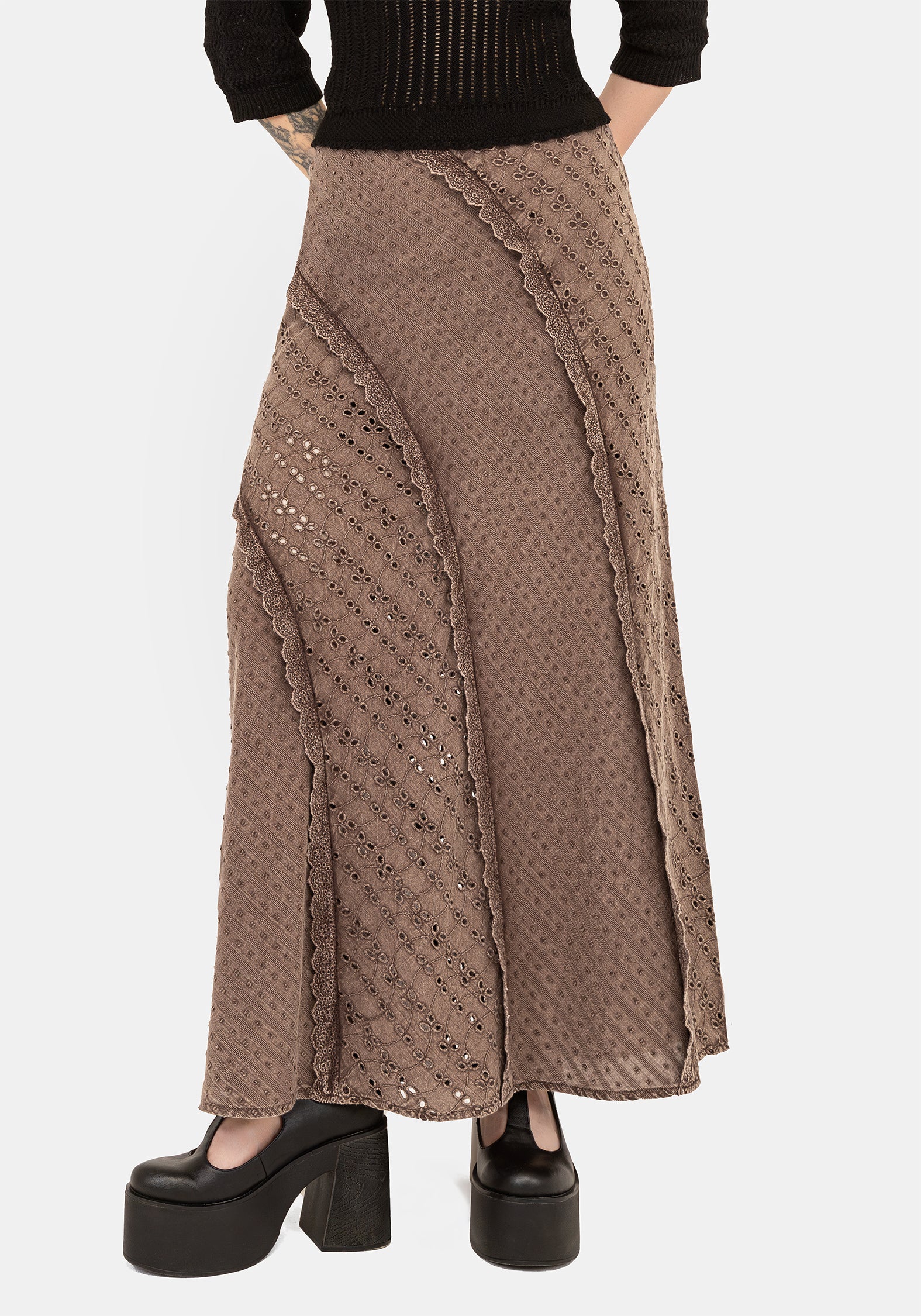 Summerisle Cotton Broderie Detail Midaxi Skirt - Image 4