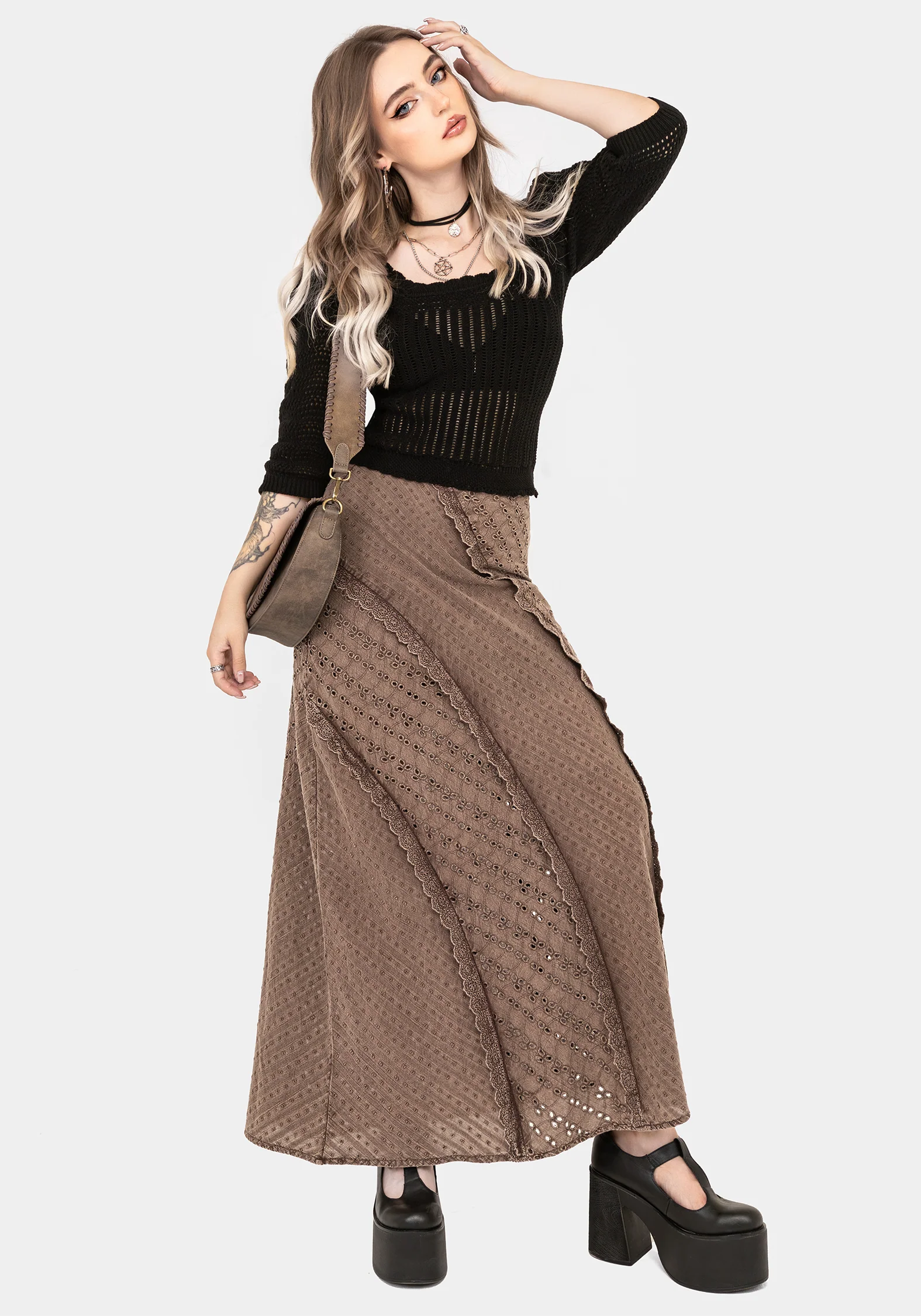 Summerisle Cotton Broderie Detail Midaxi Skirt - Image 5