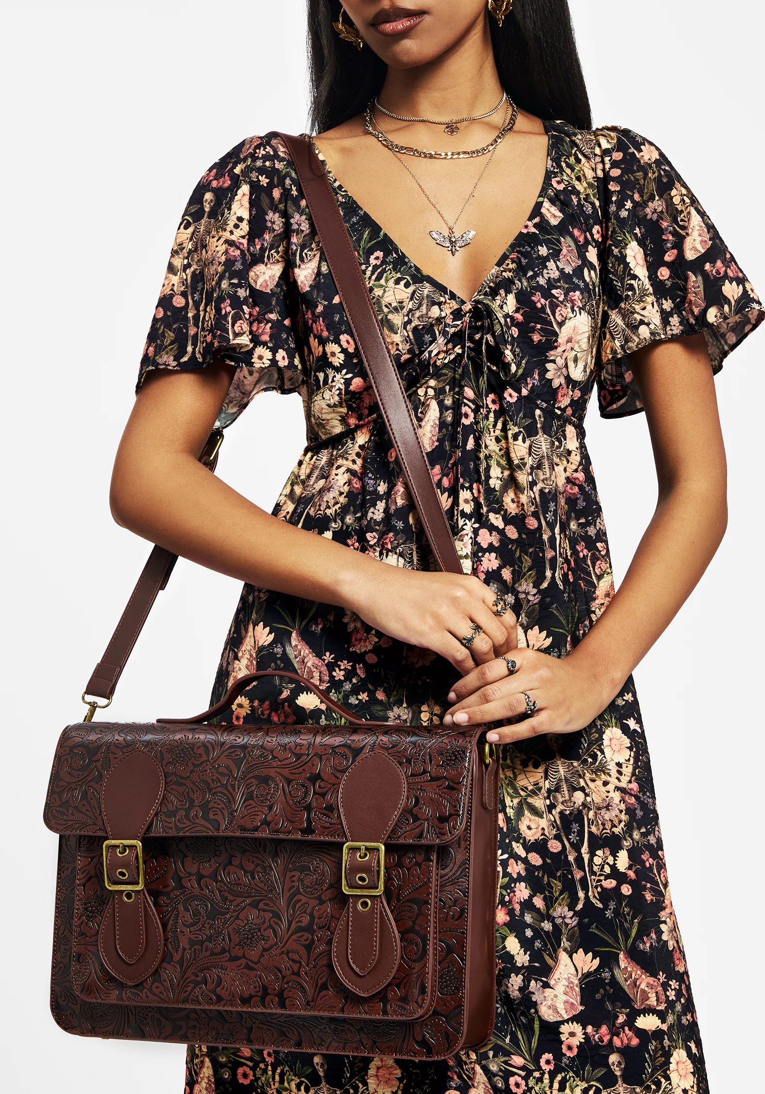 Sunder Floral Debossed Mini Crossbody Satchel Bag - Image 2