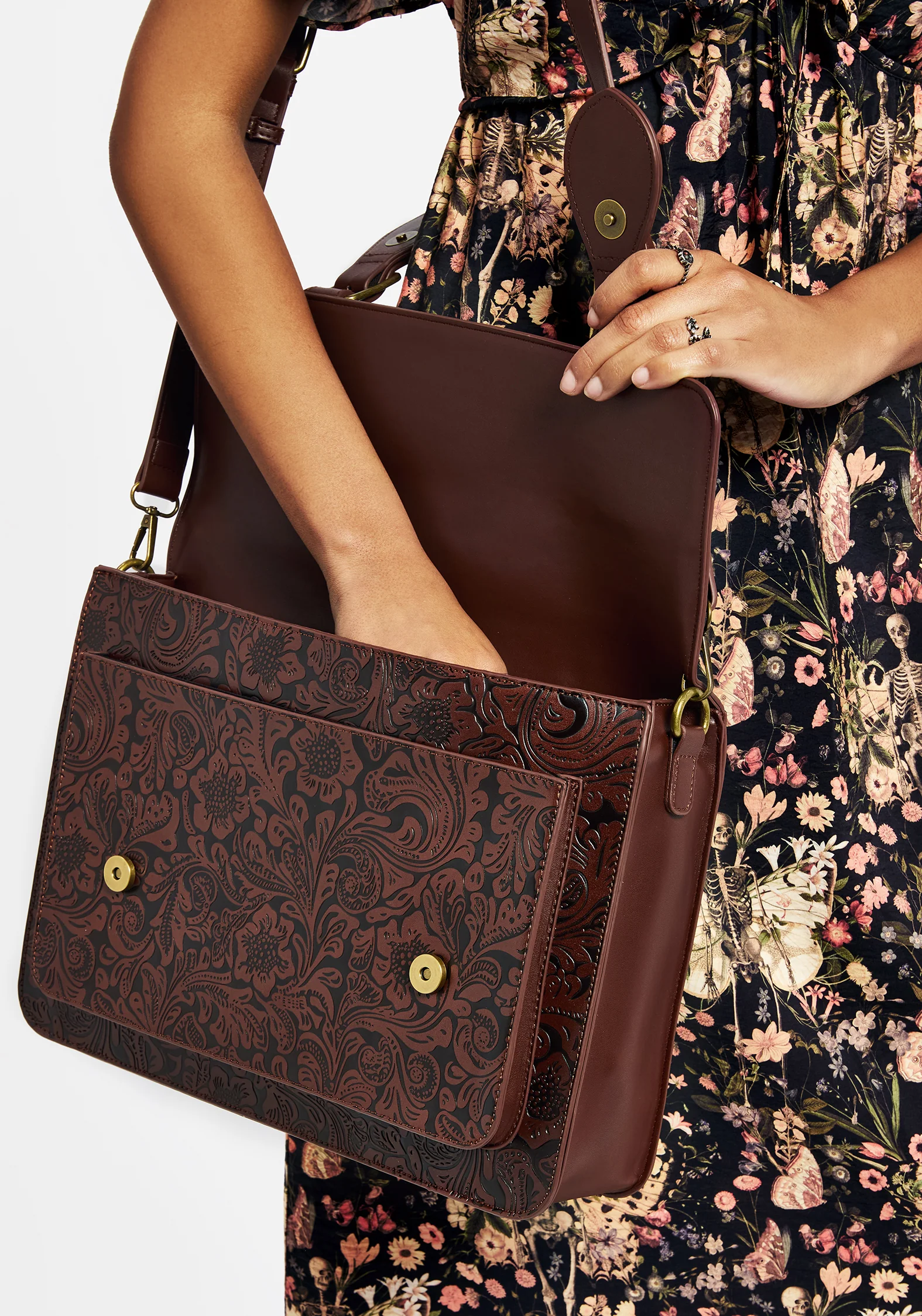 Sunder Floral Debossed Mini Crossbody Satchel Bag - Image 5
