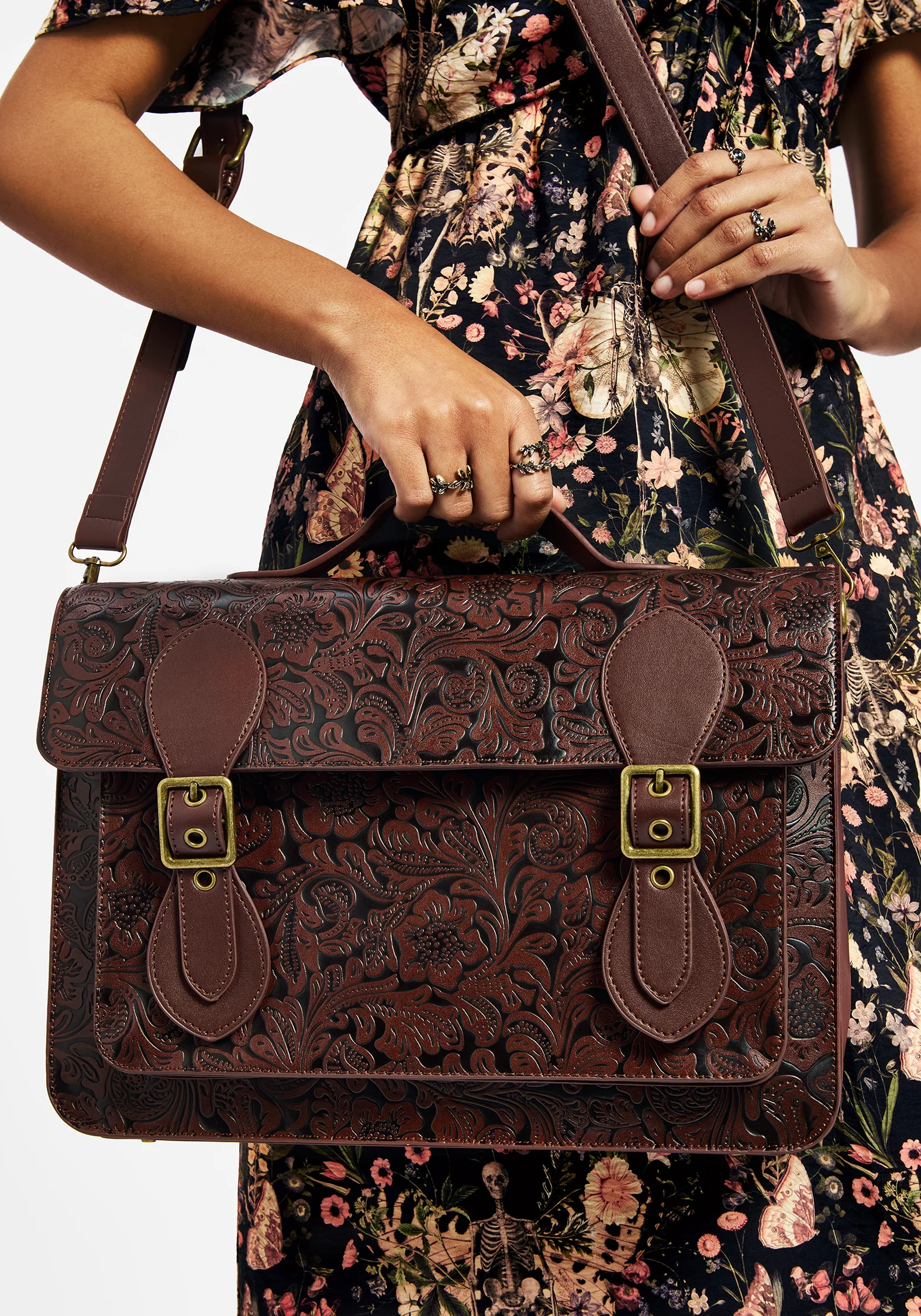 Sunder Floral Debossed Mini Crossbody Satchel Bag - Image 7