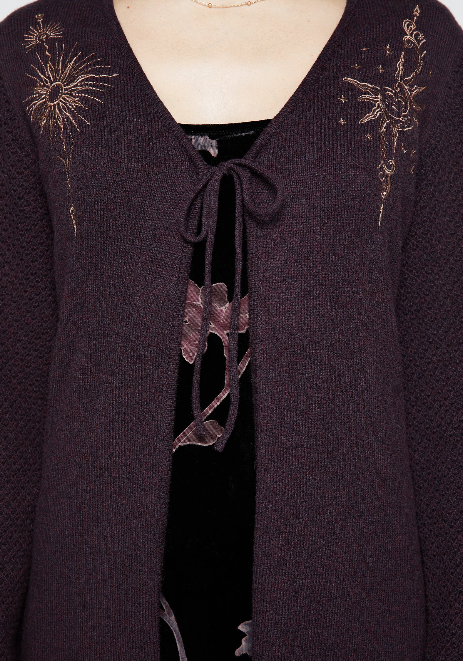 Sunniva Embroidered Tie Front Longline Knit Cardigan - Image 6