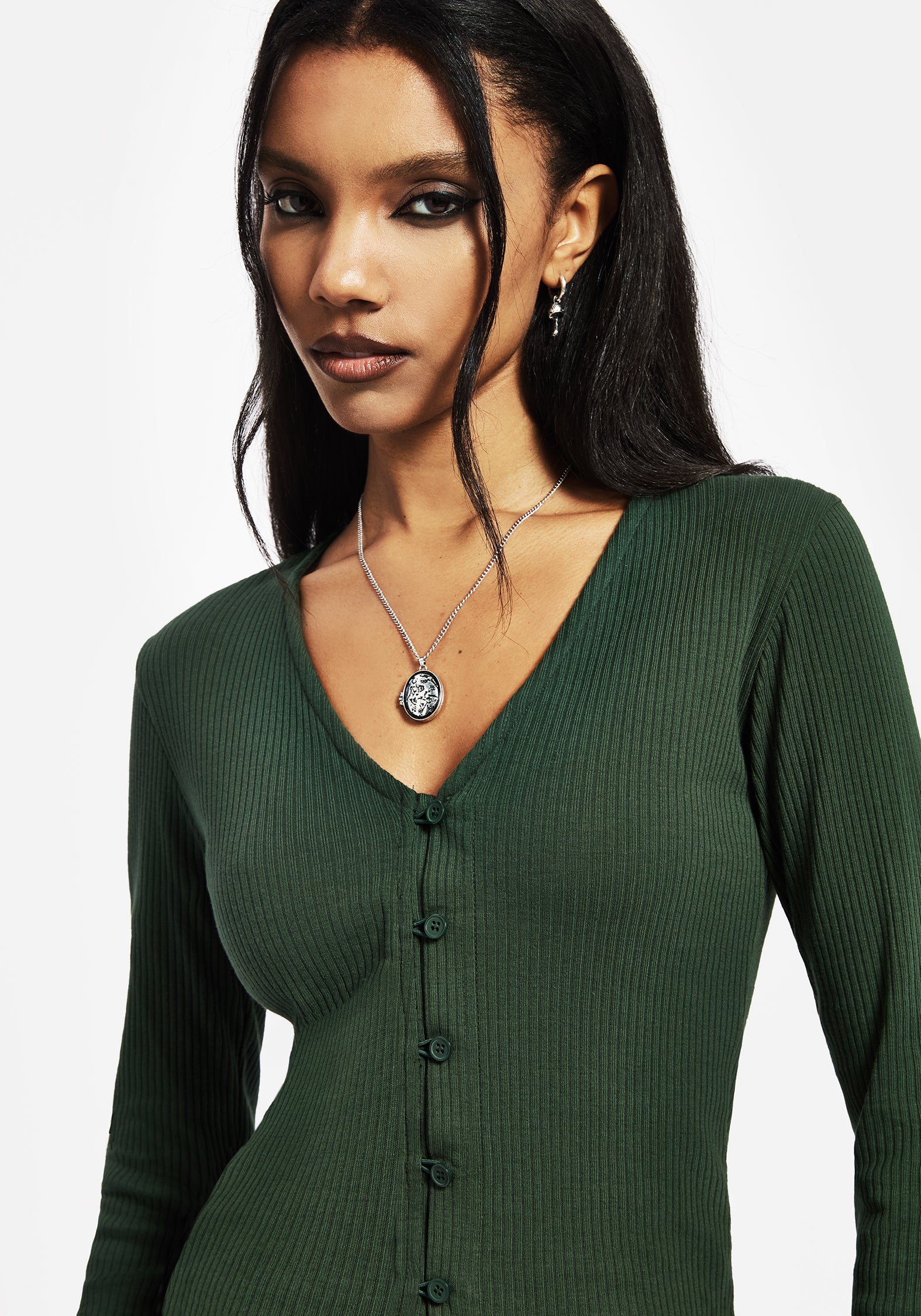 Surcantine Rib Button Up Long Sleeve Top