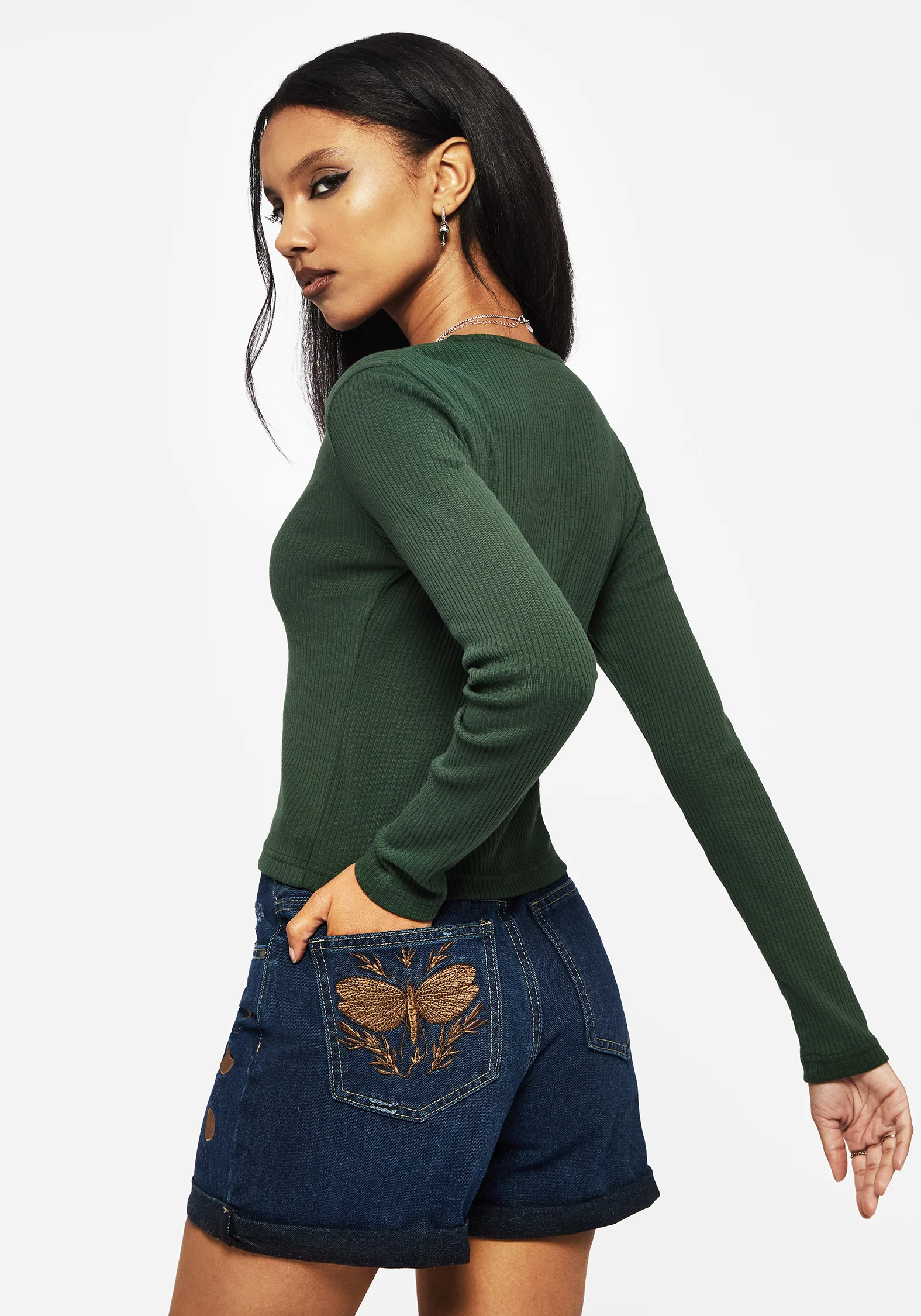 Surcantine Rib Button Up Long Sleeve Top - Image 3