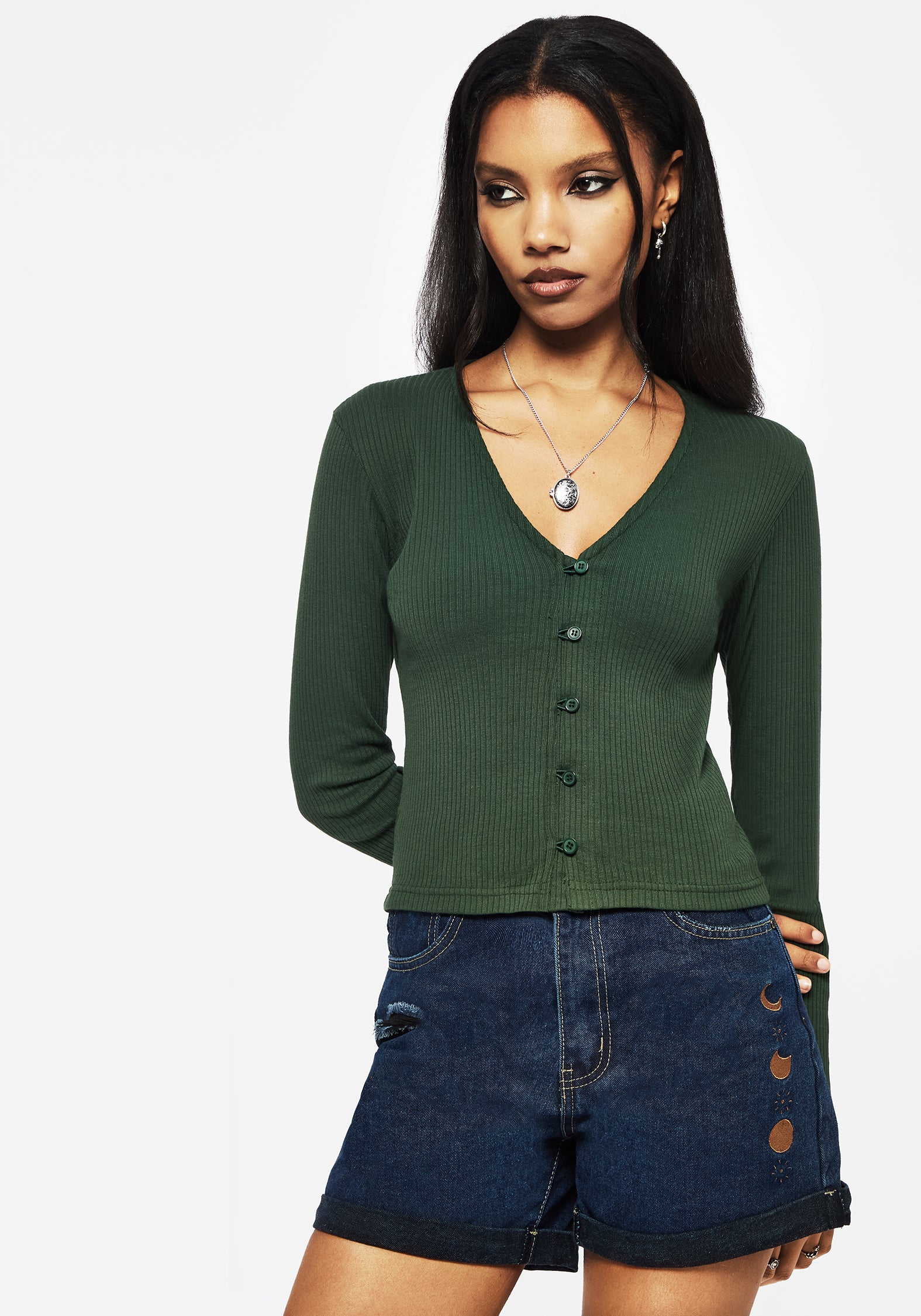 Surcantine Rib Button Up Long Sleeve Top - Image 4