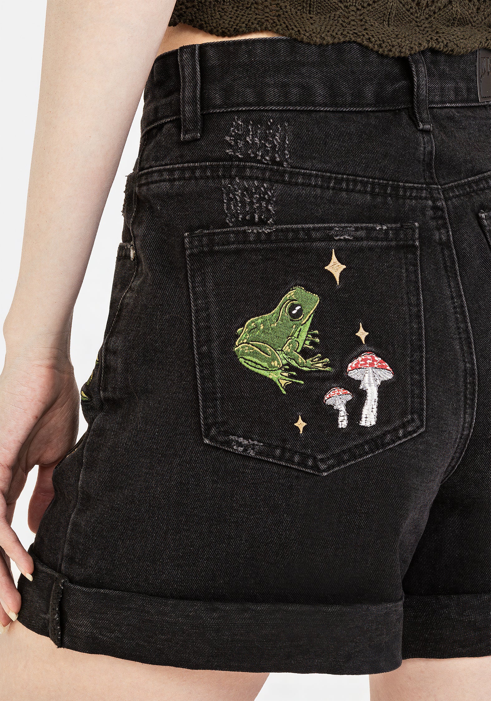 Swamplife Embroidered Denim Shorts - Image 2