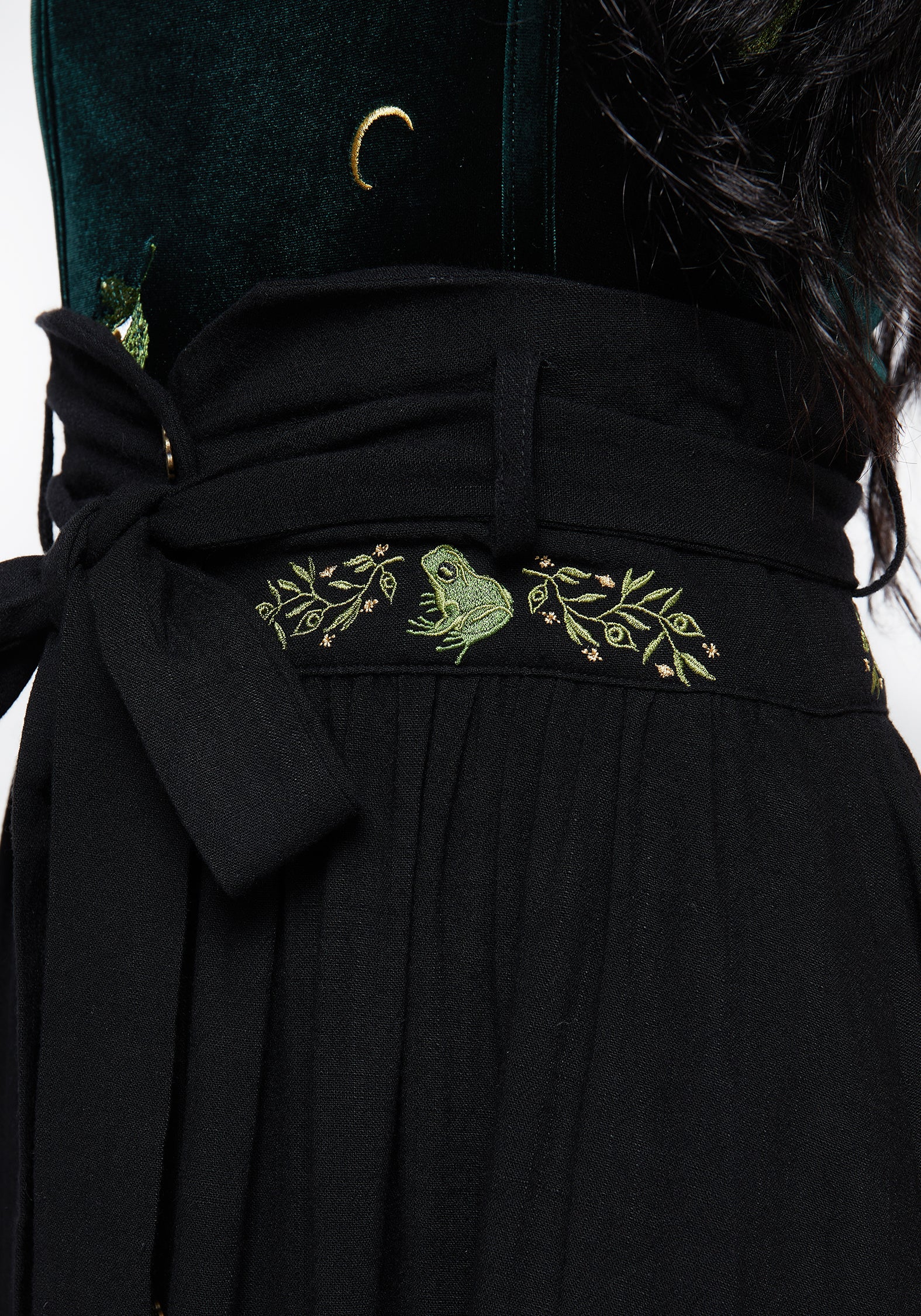Swamplife Frog Embroidered Linen Blend High Waist Midaxi Skirt - Image 8