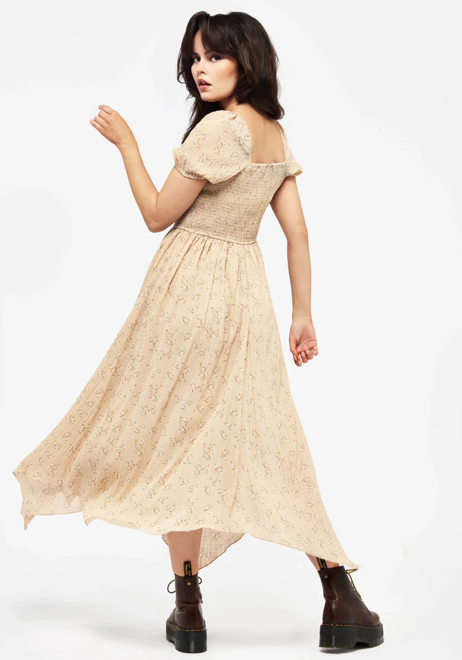 Tabitha Floral Print Chiffon Handkerchief Hem Midaxi Dress - Image 3