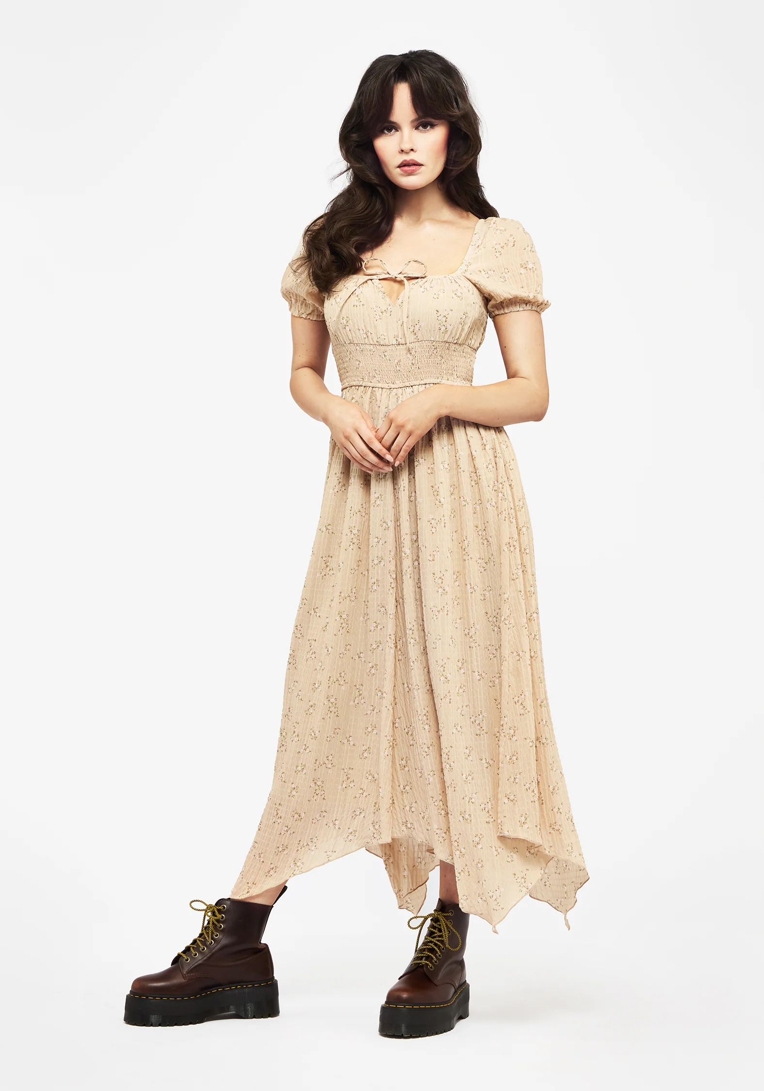 Tabitha Floral Print Chiffon Handkerchief Hem Midaxi Dress - Image 5