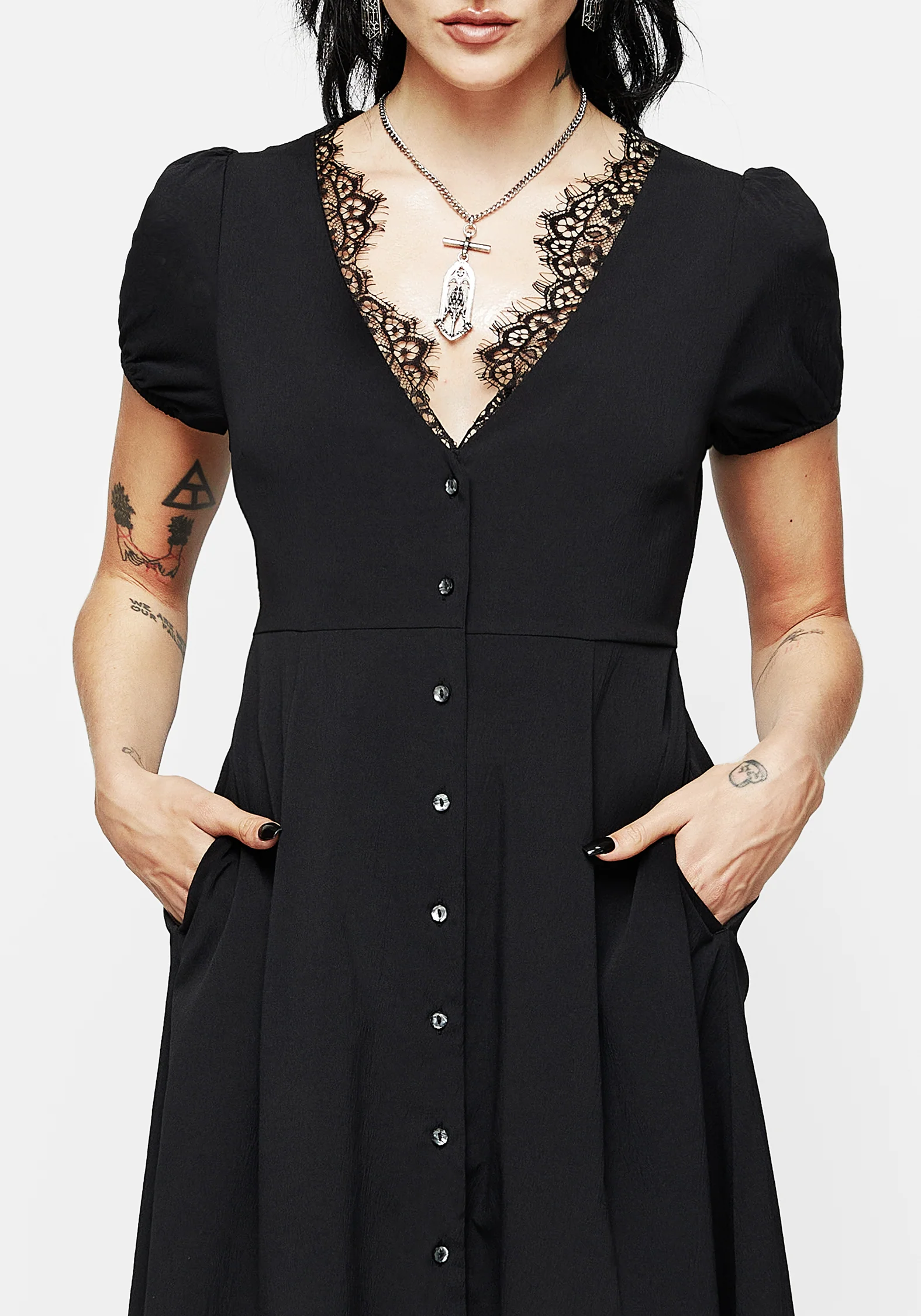 Taissa Floral Lace Button Up Midaxi Dress - Image 2