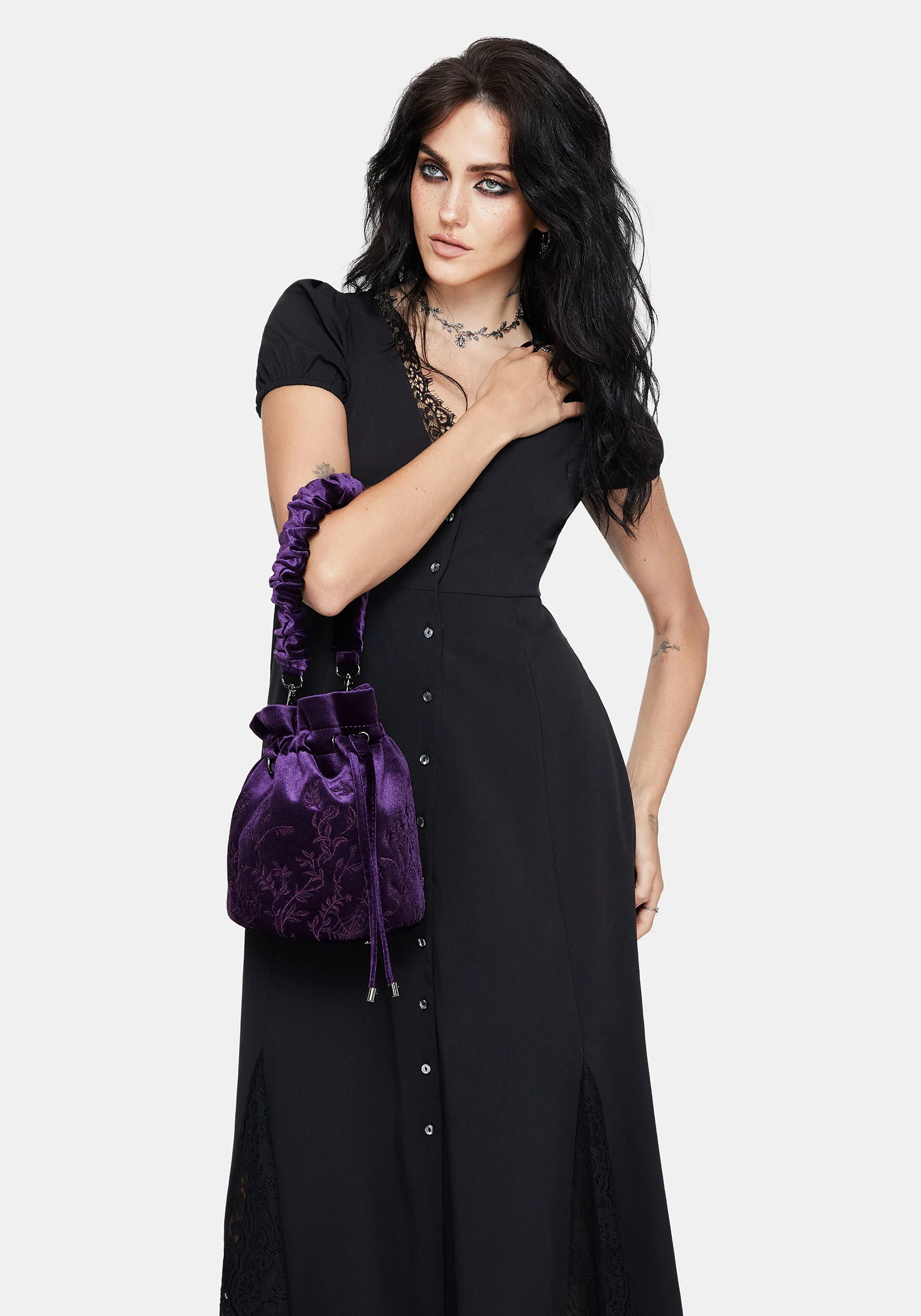 Tamsin Purple Velvet Bucket Bag - Image 5