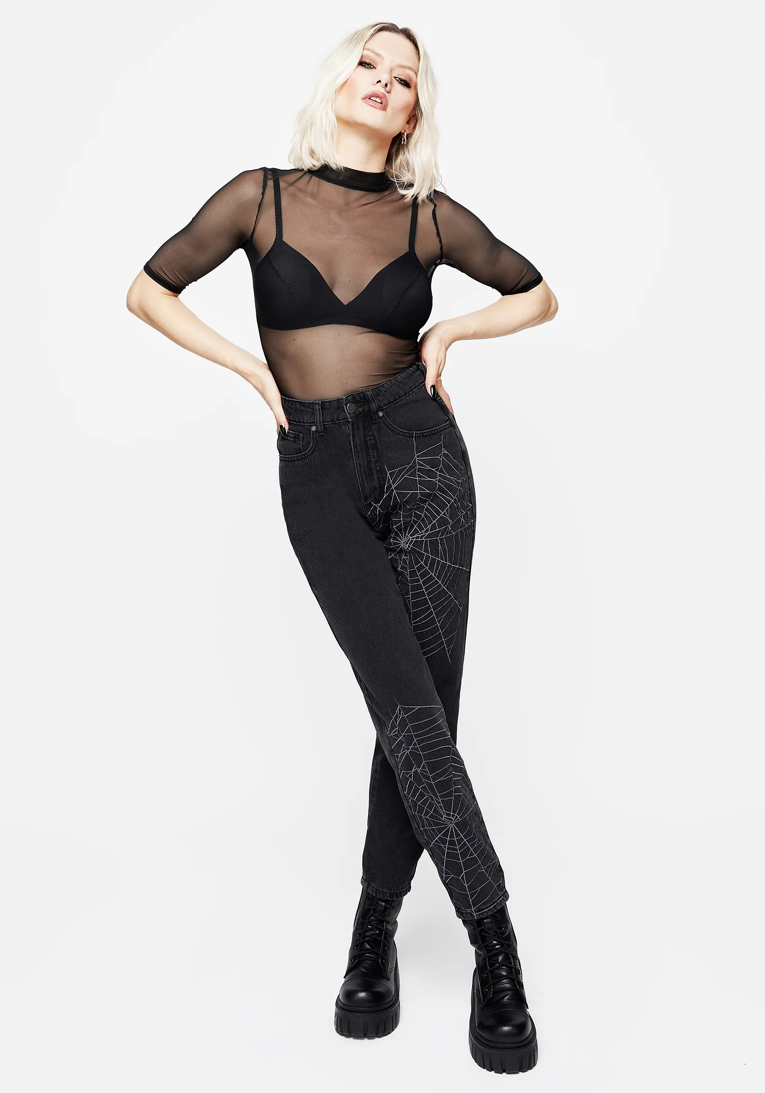 Tarantism Embroidered Mom Jeans - Image 4