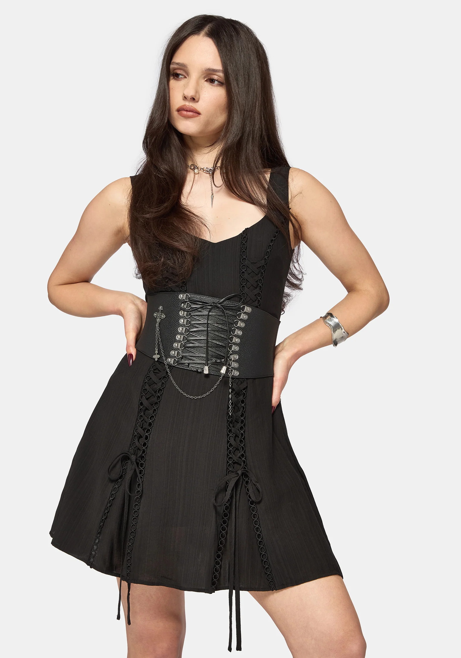 Tasmina Lace Up Front Mini Dress - Image 4