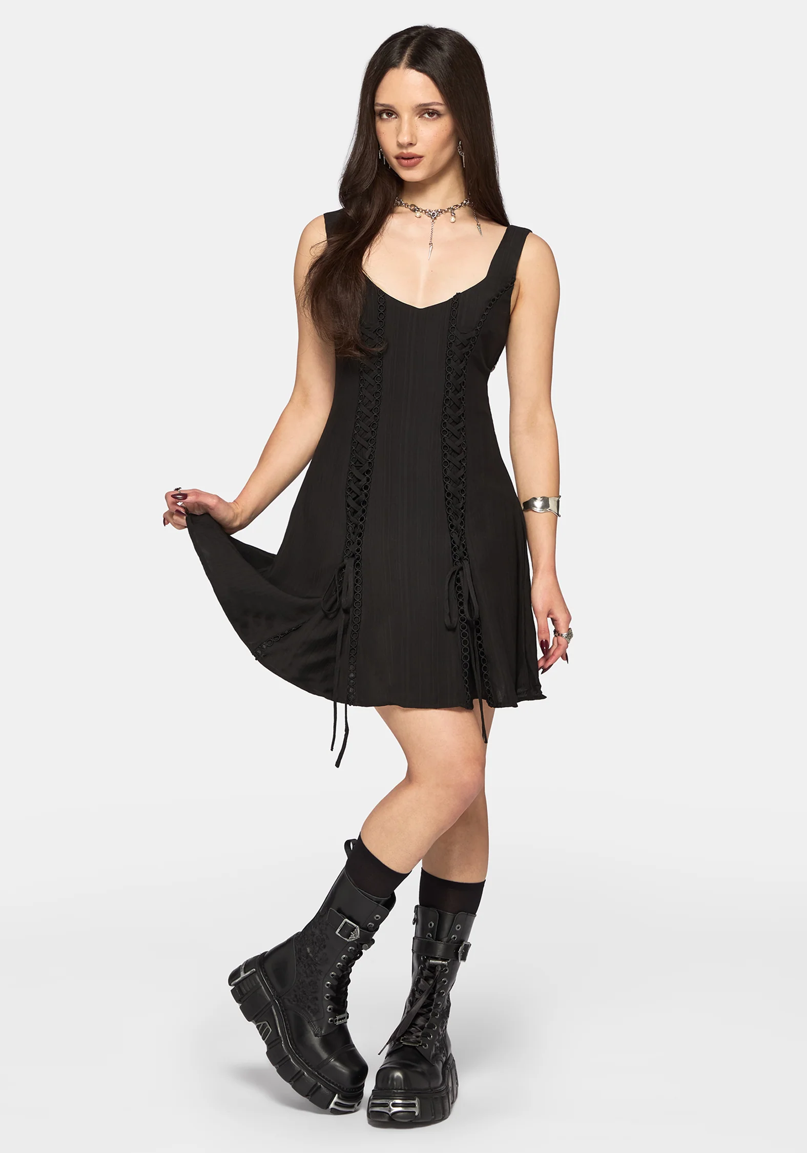 Tasmina Lace Up Front Mini Dress - Image 6