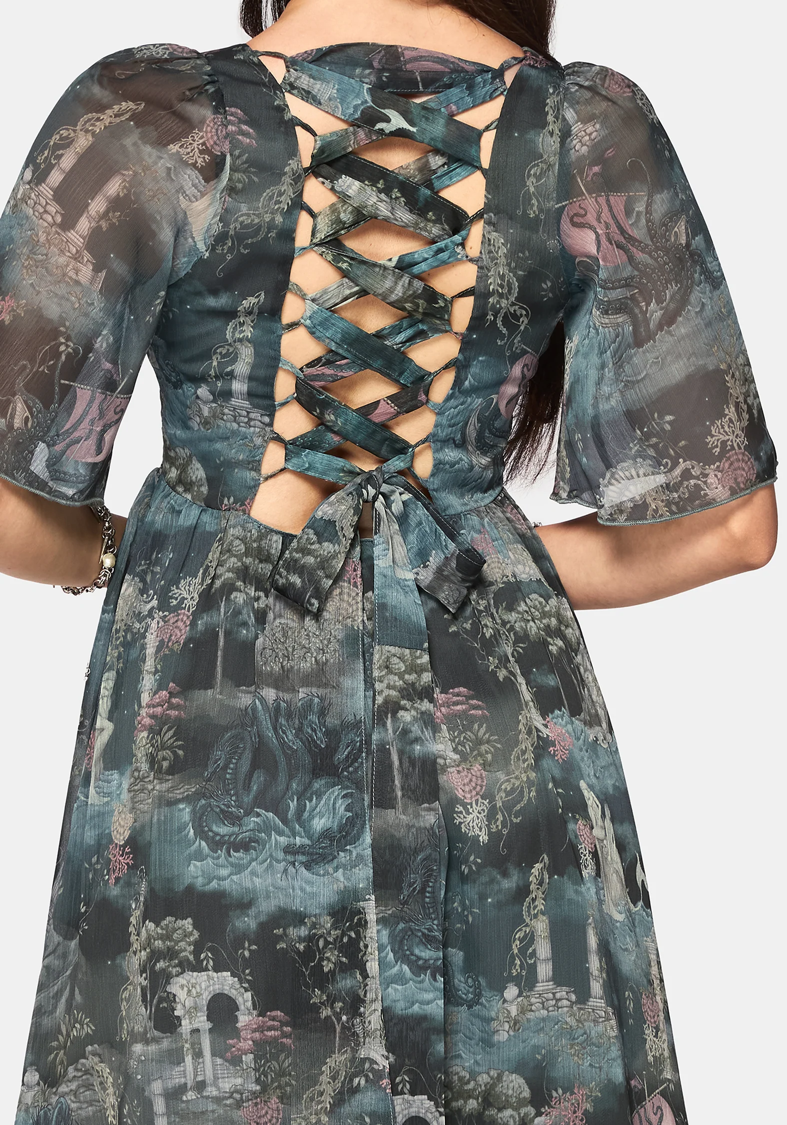 Thalassa Print Lace Up Midaxi Dress - Image 2