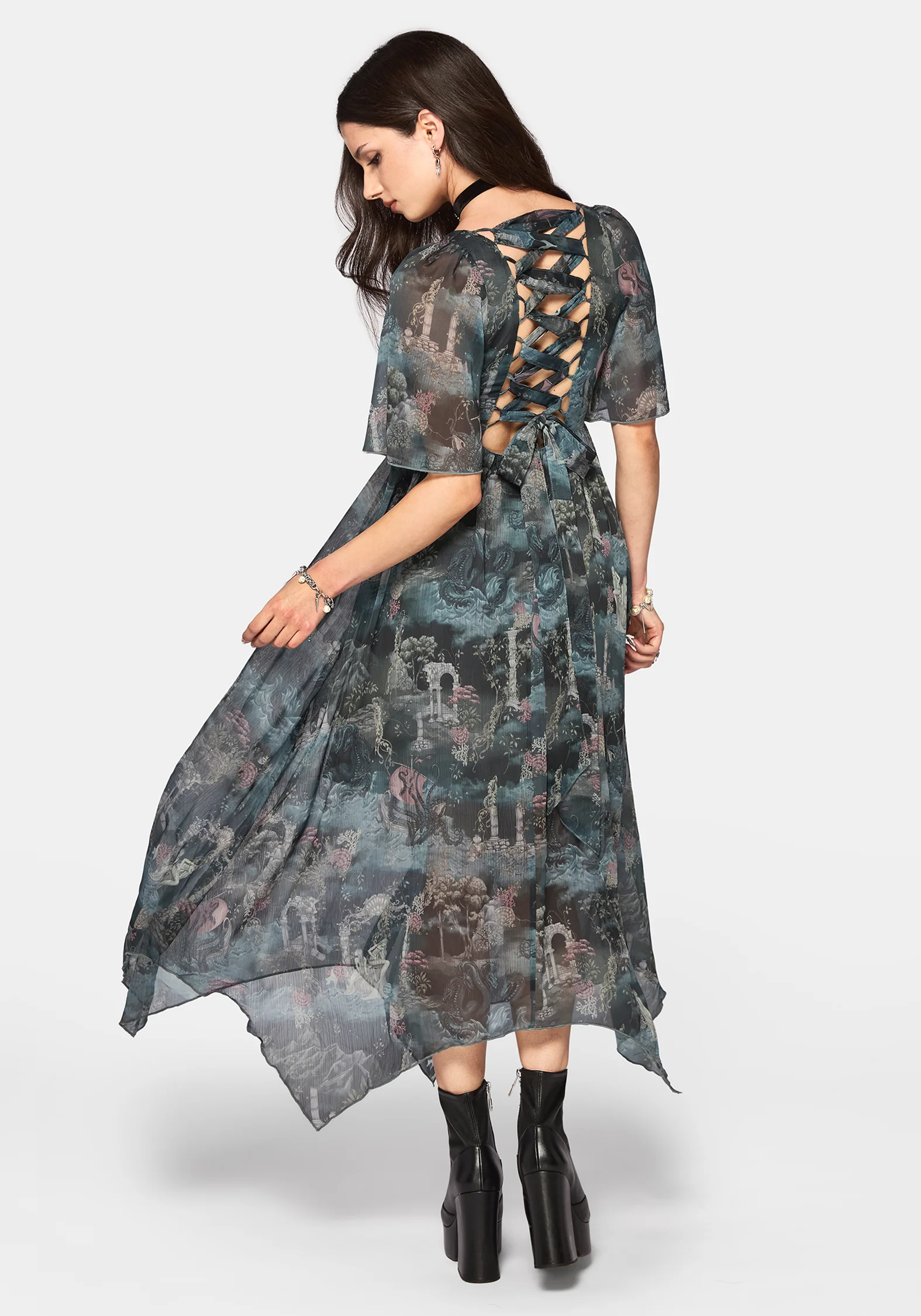 Thalassa Print Lace Up Midaxi Dress - Image 3
