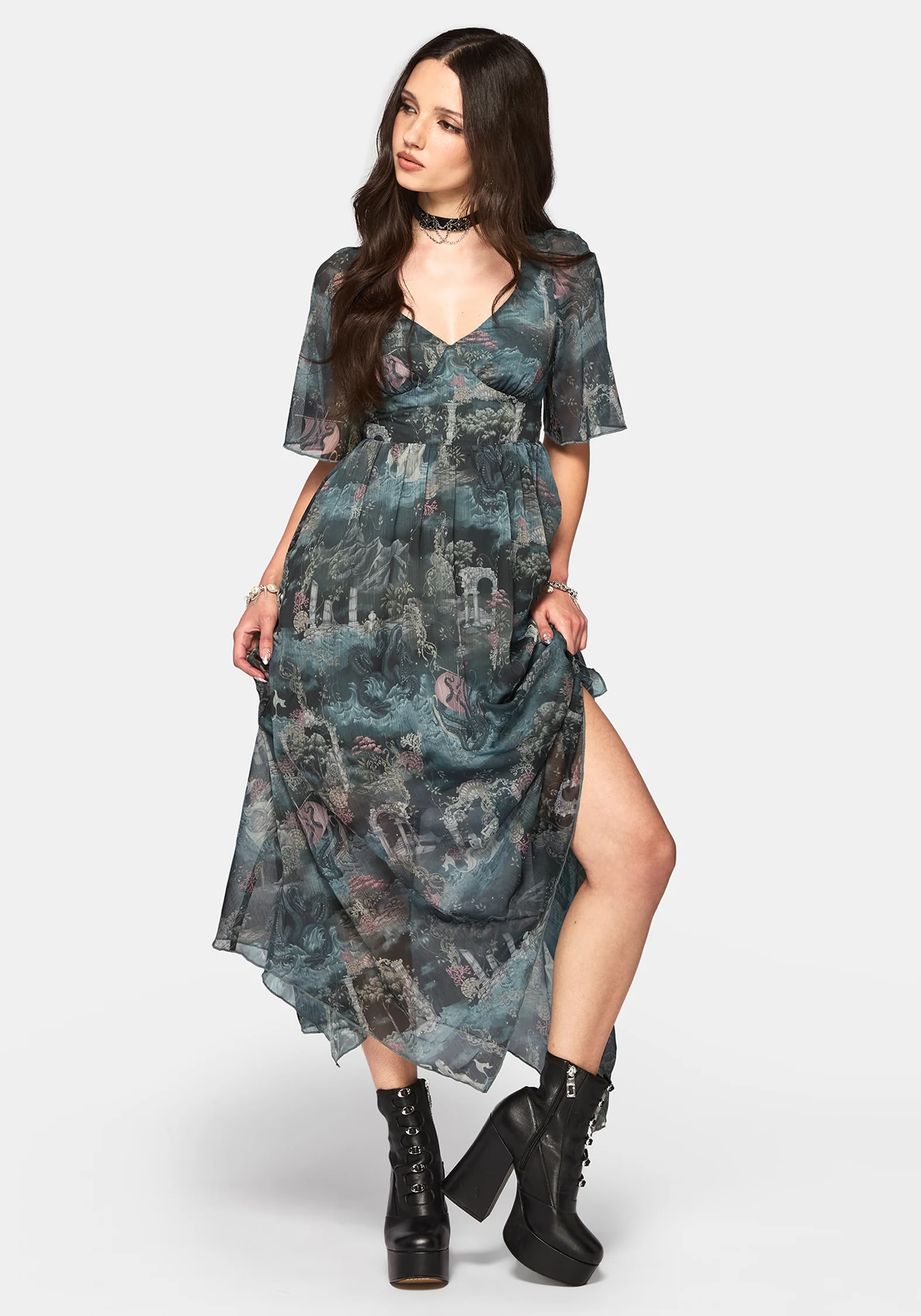 Thalassa Print Lace Up Midaxi Dress - Image 6