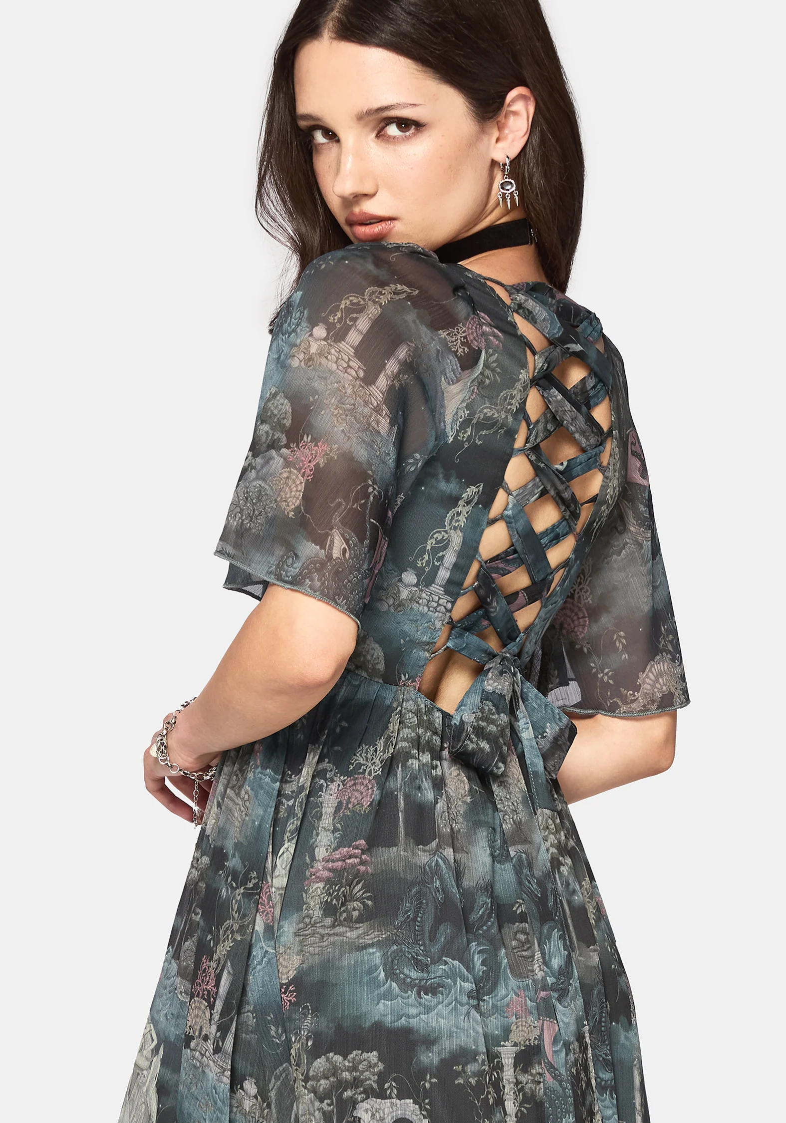 Thalassa Print Lace Up Midaxi Dress - Image 7