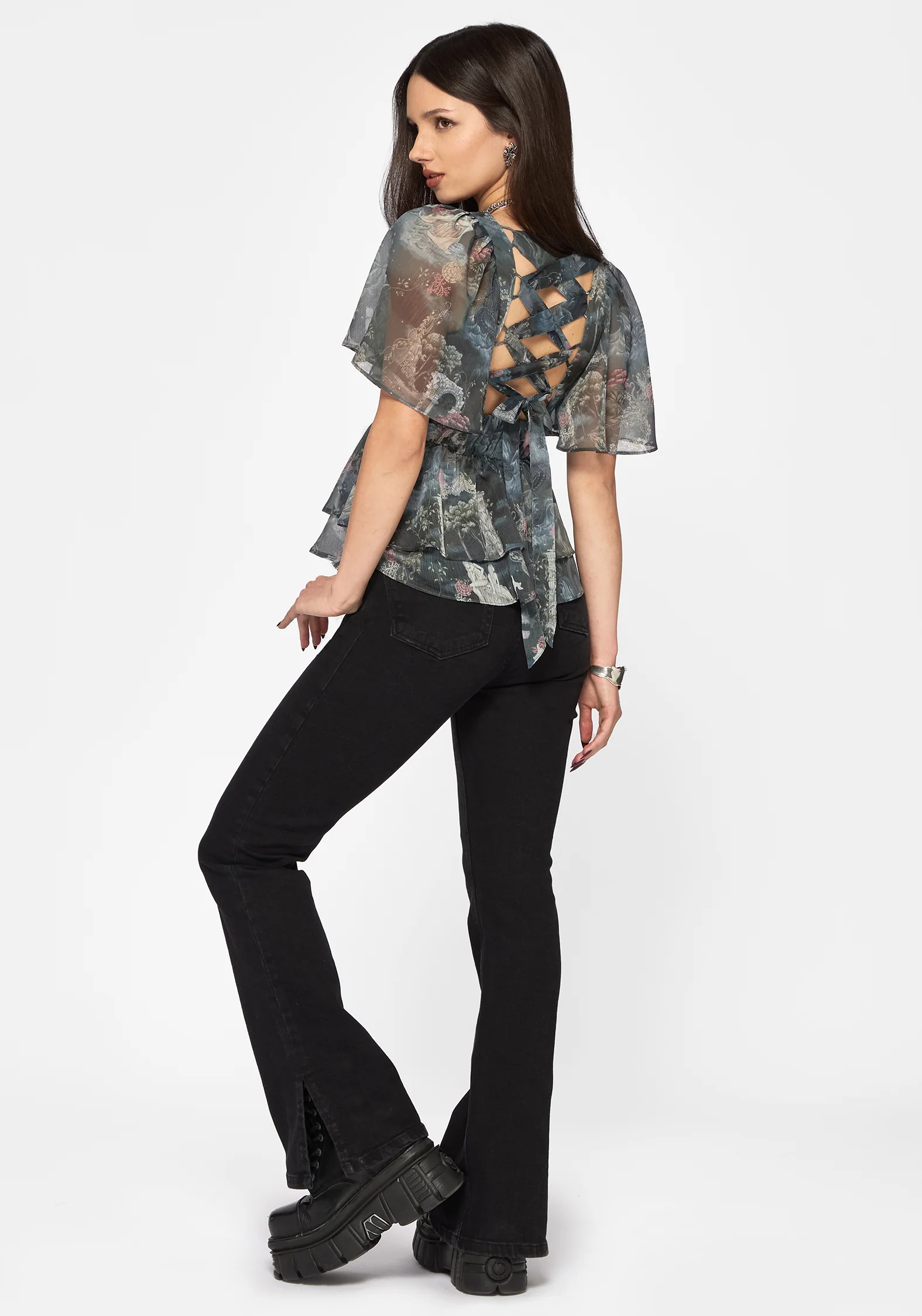 Thalassa Print Tie Back Angel Sleeve Top - Image 4