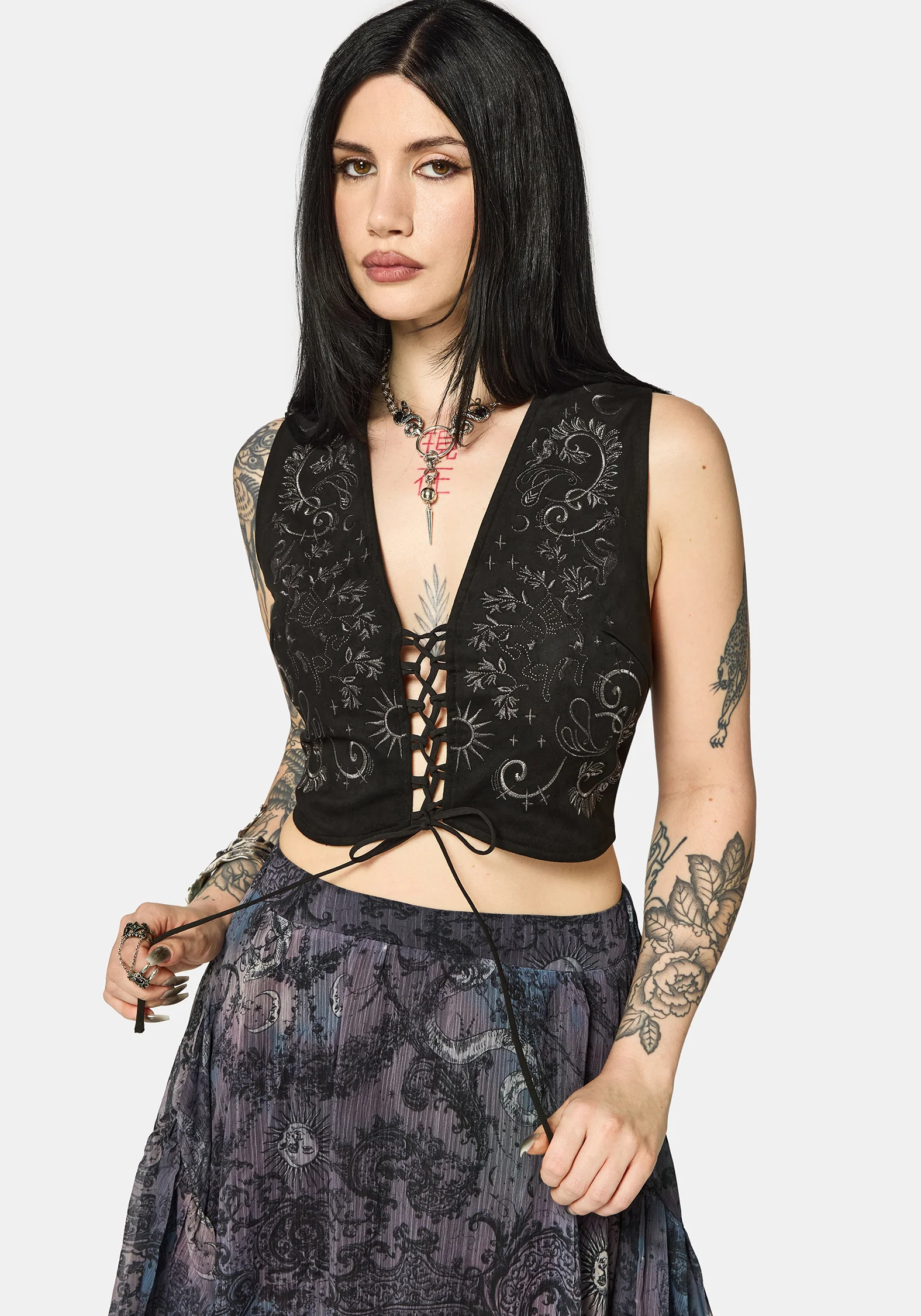 Thorn Bloom Embellished Suede Waistcoat - Image 6