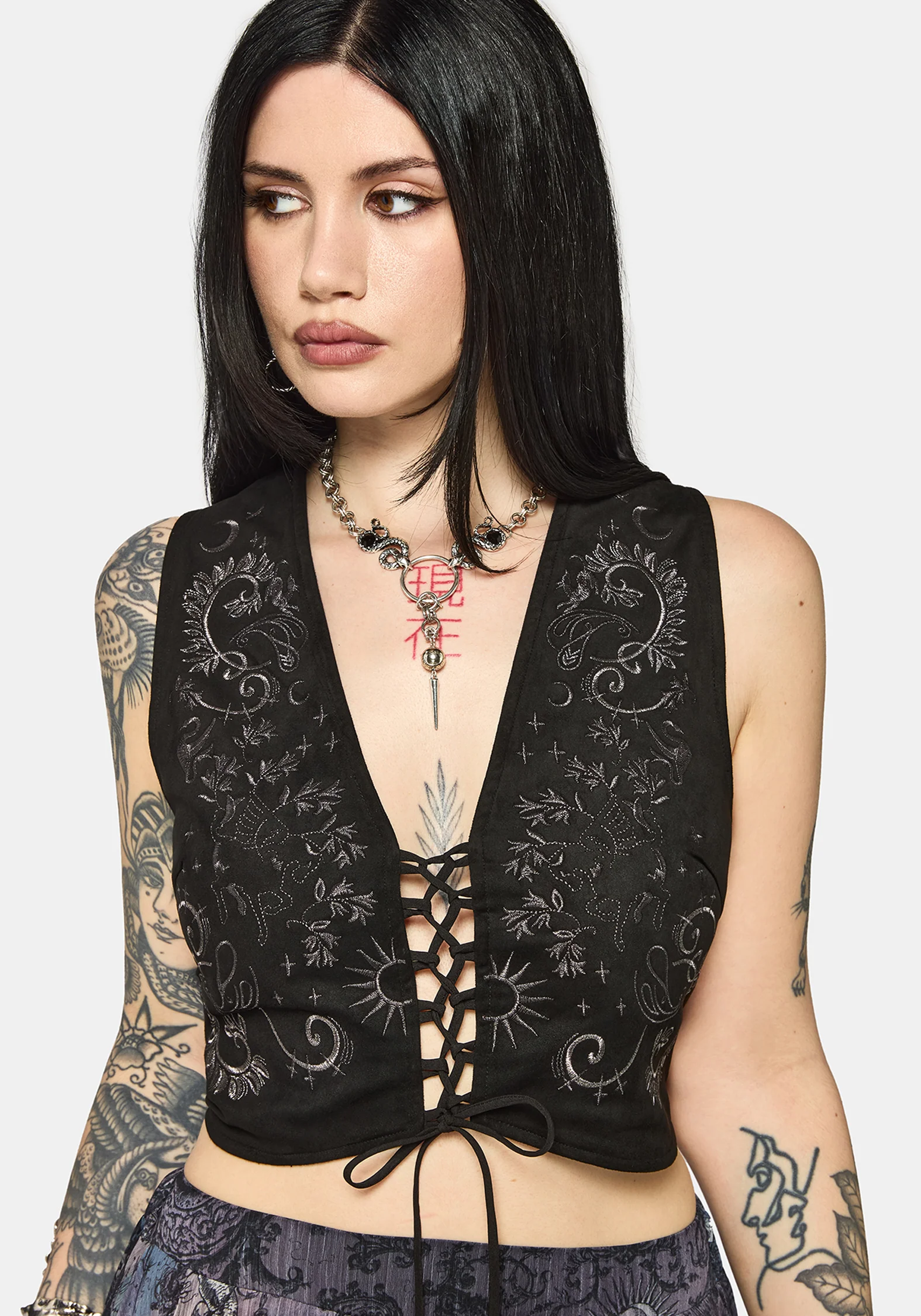 Thorn Bloom Embellished Suede Waistcoat - Image 8