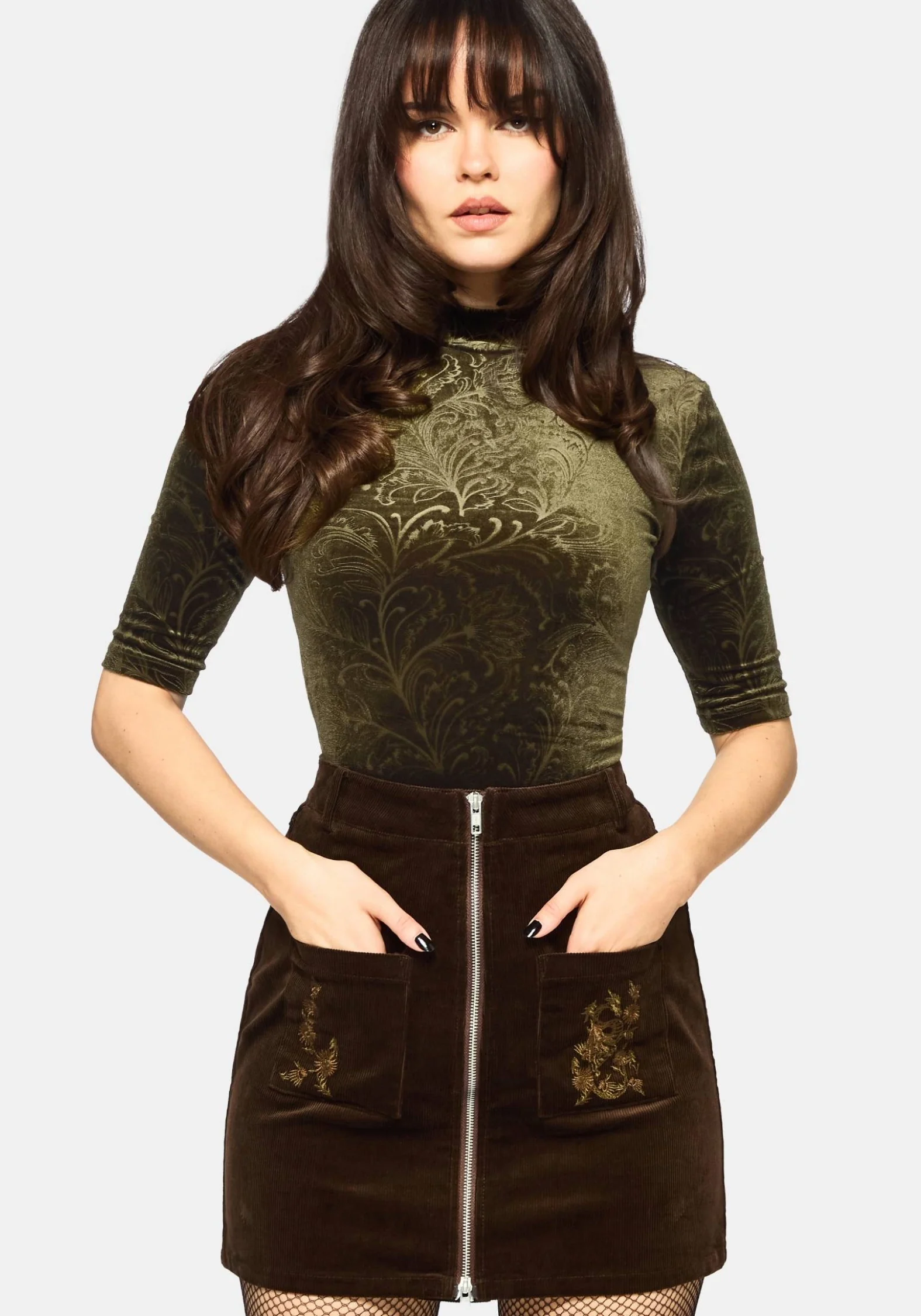 Thornshade High Neck Velour Bodysuit