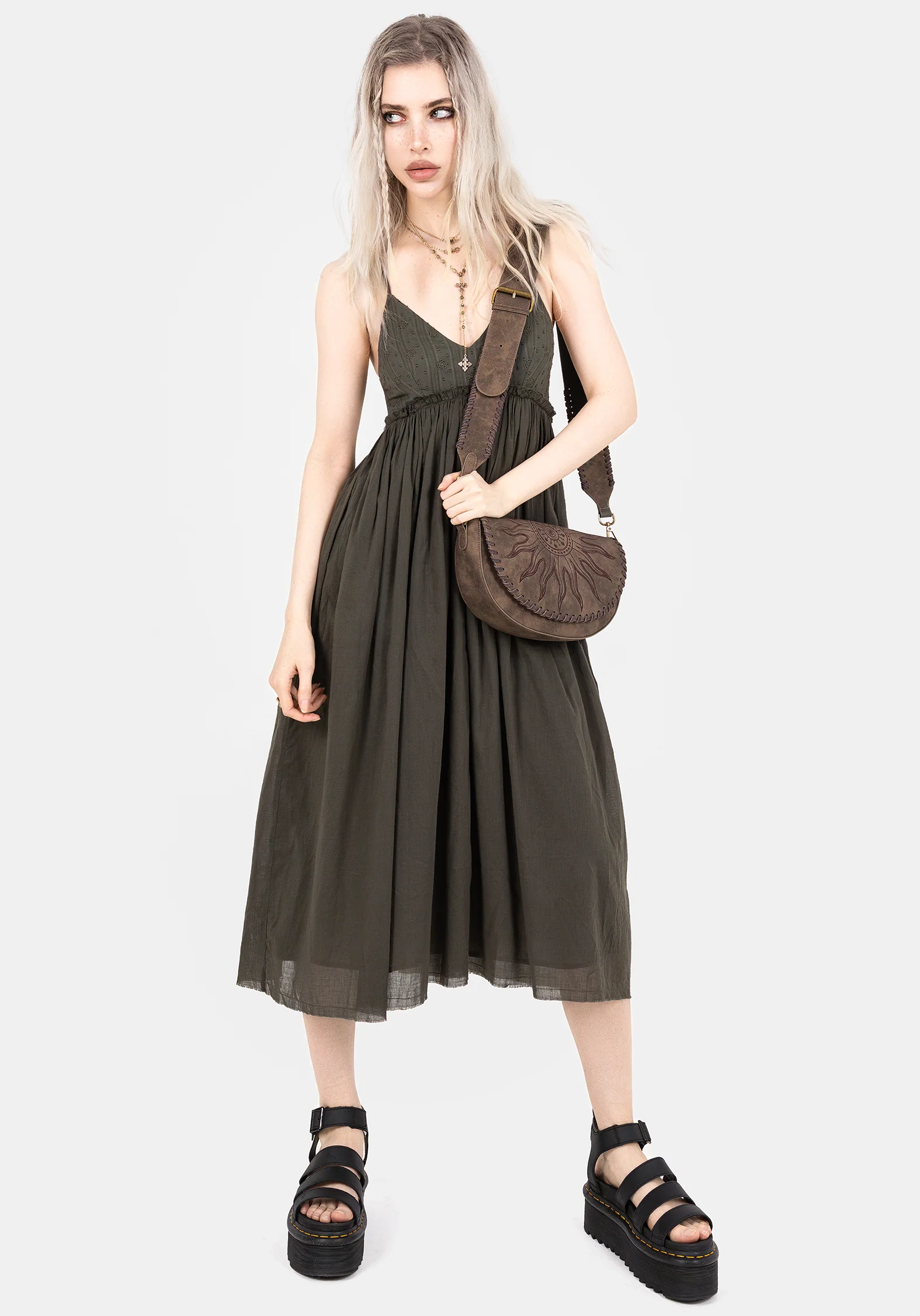 Thyme Cotton Plunge Neck Cami Midi Dress - Image 6