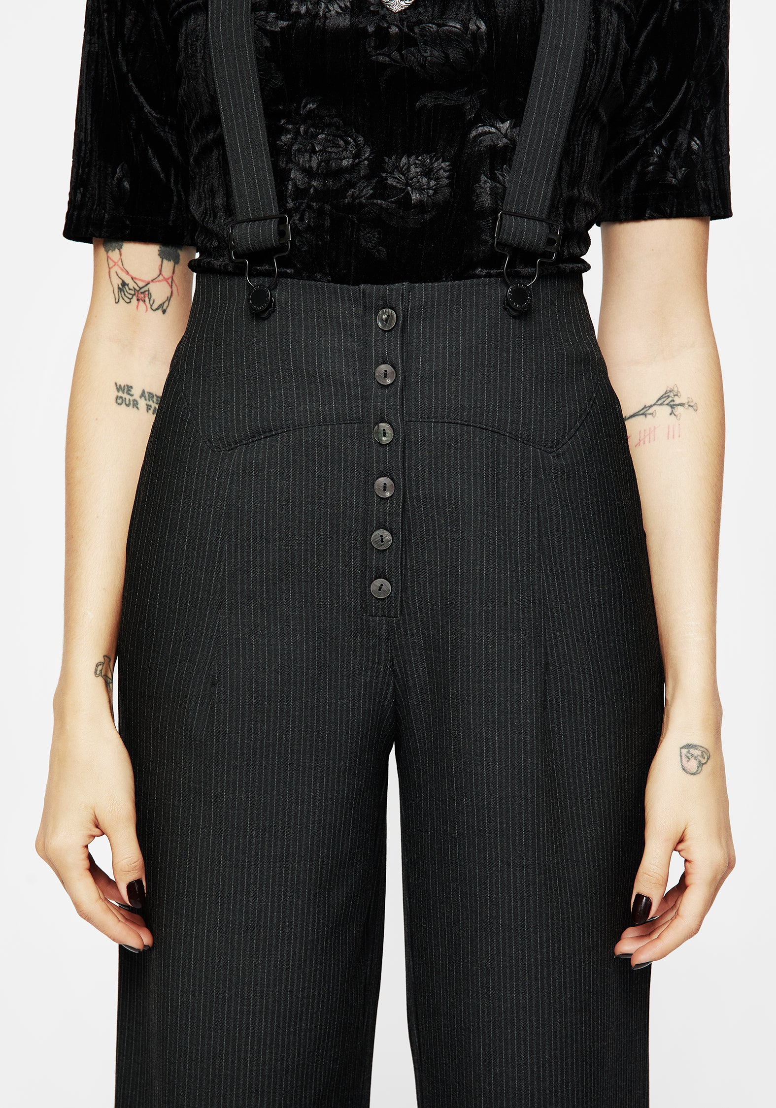 Tilda High Waist Wide Leg Pinstripe Suspender Trousers - Image 2