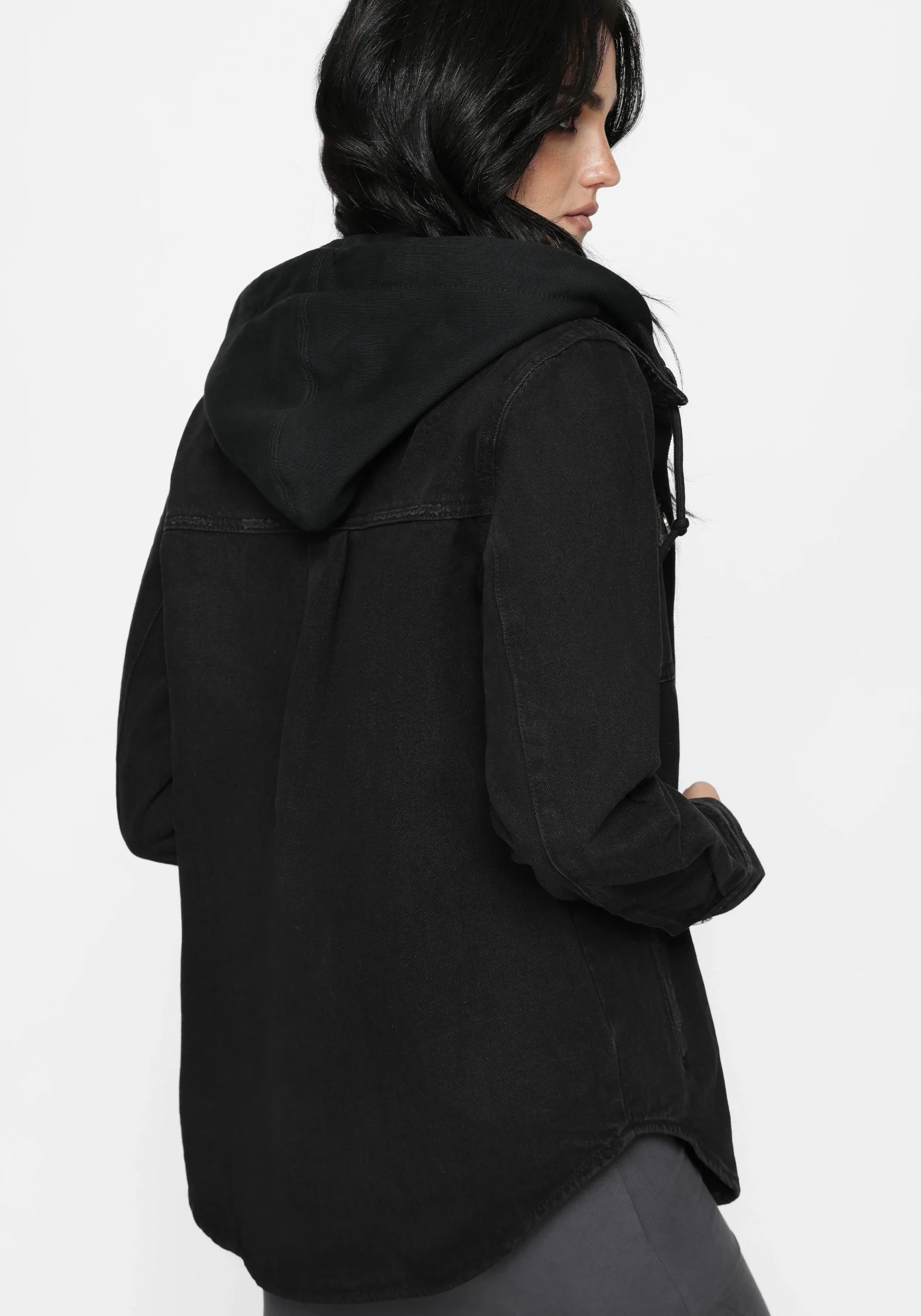 Trellis Hooded Pocket Denim Shacket - Image 3