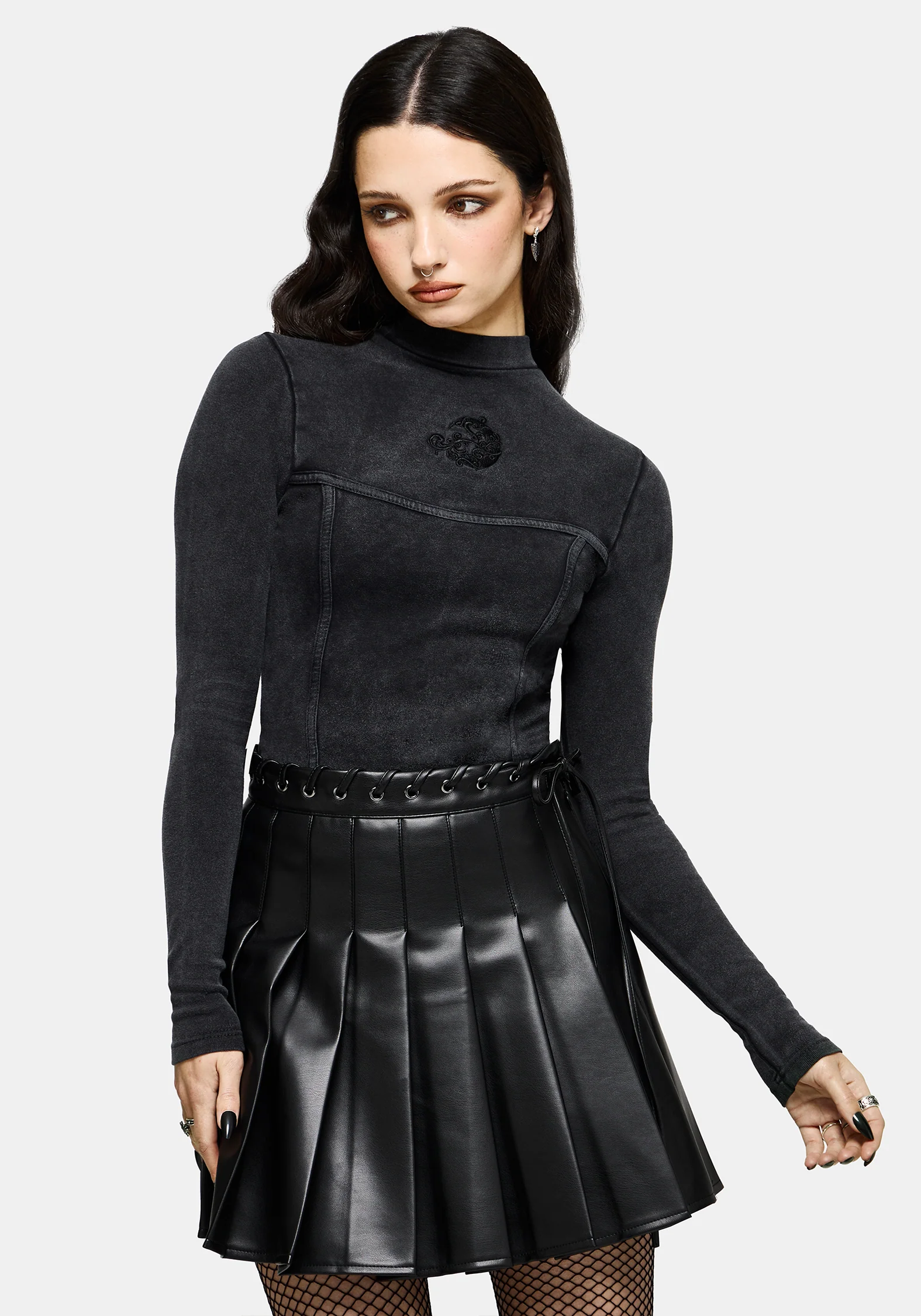 Uma Embroidered Seamed Ribbed Long Sleeved Top - Image 5