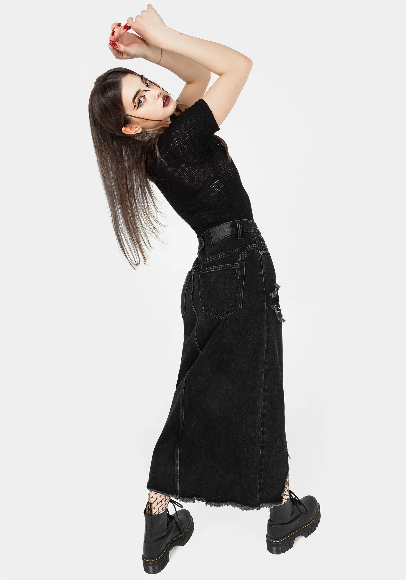 Ursula Distressed Denim Midaxi Skirt - Image 4